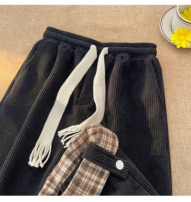 Samso - Geruite corduroy broek met wijde pijpen en trekkoord in de taille