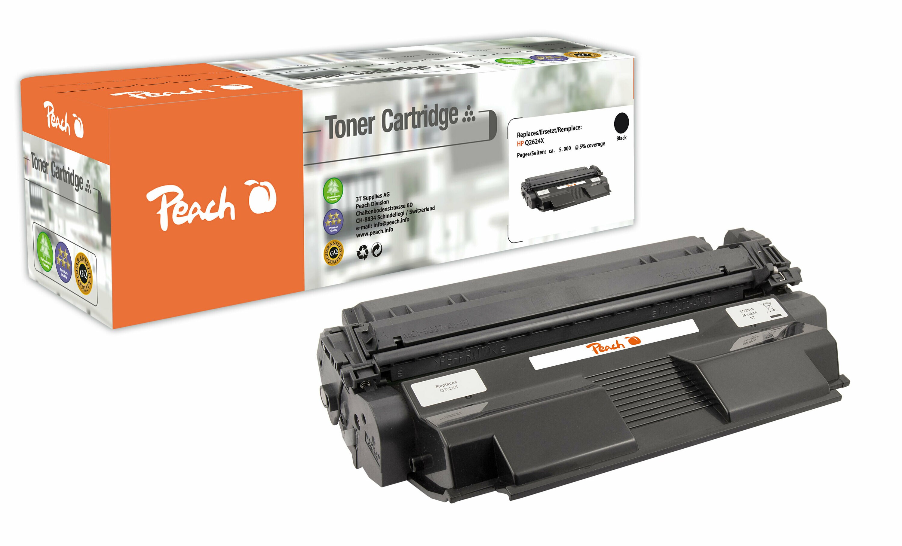 Peach HP 24 X Toner XL bk ersetzt HP No. 24X, Q2624X für z.B. HP LaserJet 1150 (wiederaufbereitet)