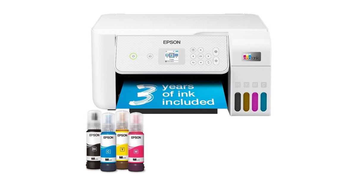 EpsonEcoTank ET-2876 A4 multifunctionele Wi-Fi-printer met inkttank all-in-one inkjetprinter  (Wit, Scannen, Kopiëren, Wi-Fi, inclusief tot 3 jaar inkt)
