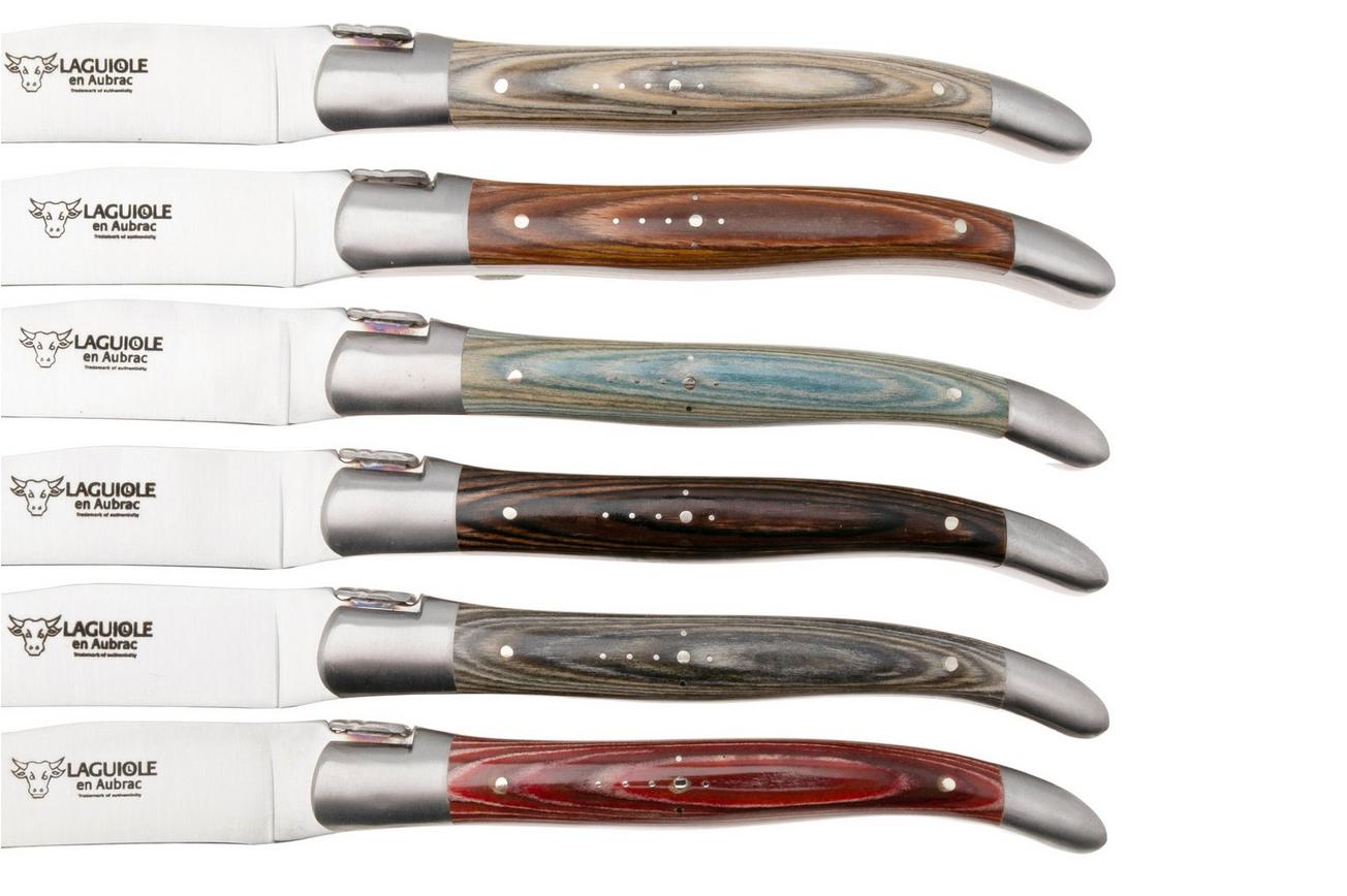 Laguiole en Aubrac 62C12PKDIH Pakkawood Mixed Colours, Matt, 6-delige steakmessenset