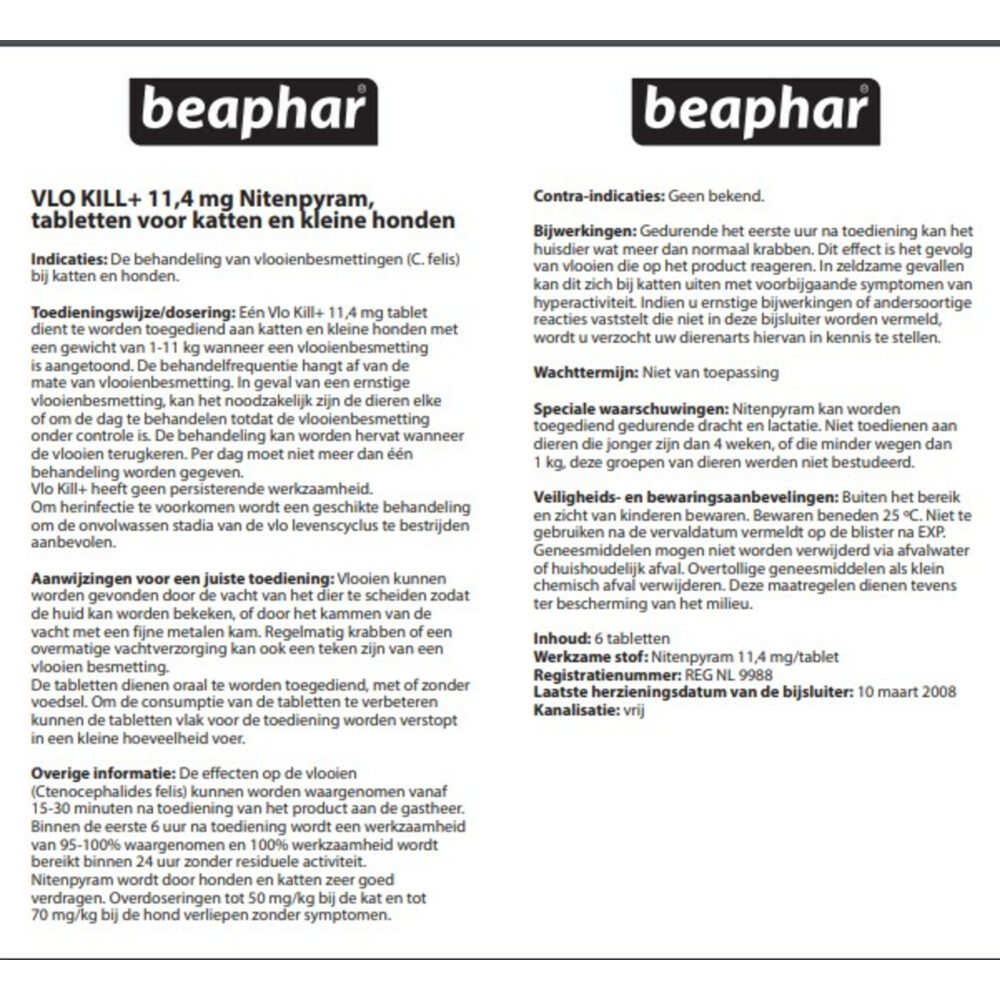 Beaphar Vlo Kill Anti Vlooien Tabletten Hond 1 -11 kg6 tabletten