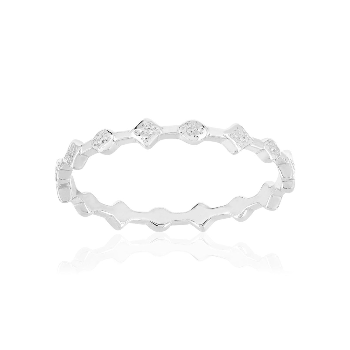Bague argent 925 motif rond et losange martelé