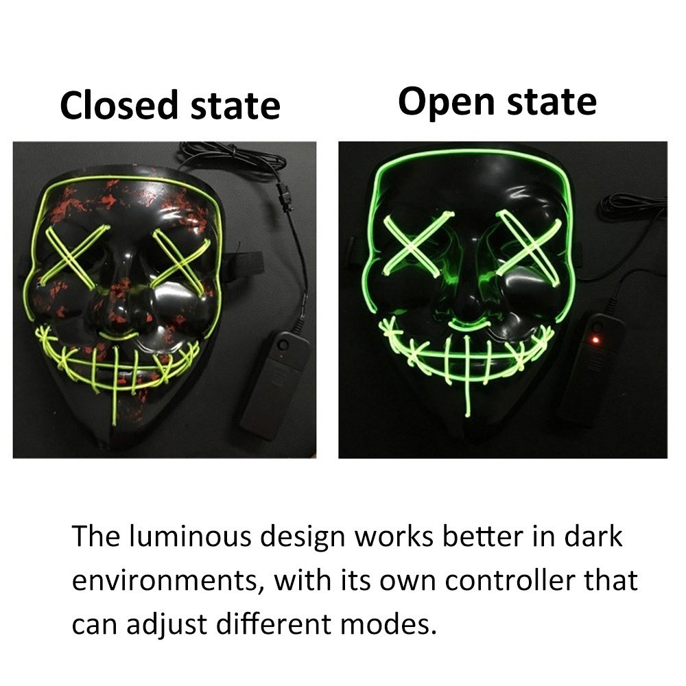 LED Monster Purge Maske Fasnachts Halbmaske Kostüm Zubehör Motto Party Accessoire Halloween Foto Requisite - Grün / Schwarz