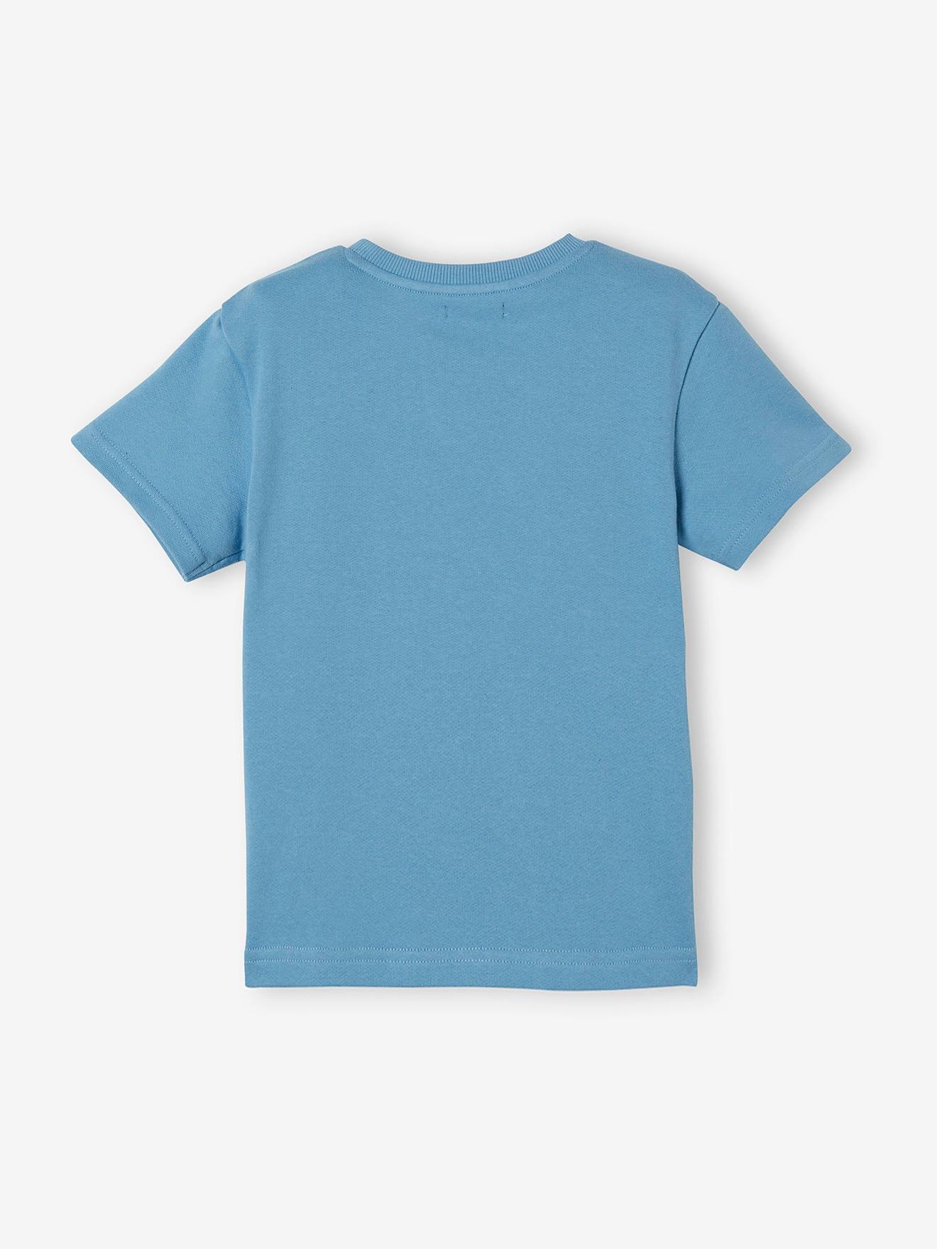 Camiseta de manga curta com estampa do Saara, para meninos, azul claro liso com motivos.
