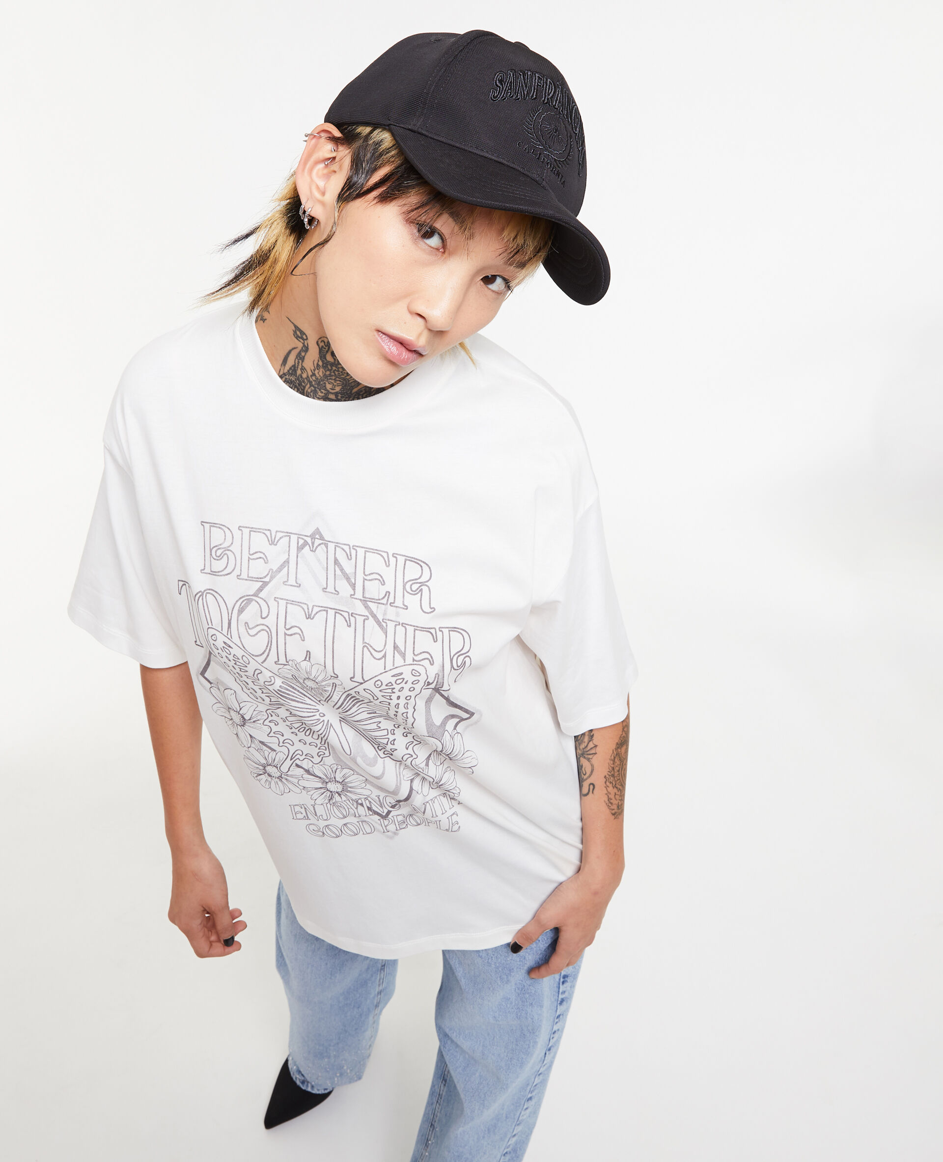T-shirt oversize avec print - Blanc