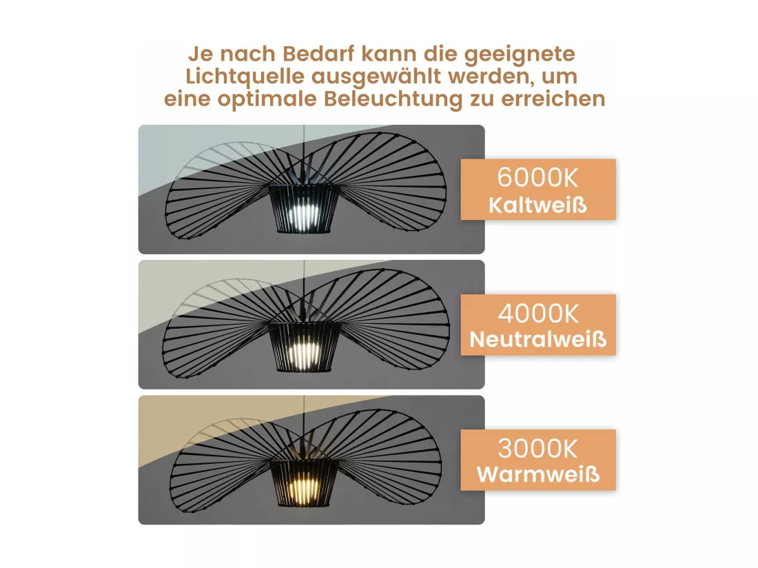 NETTLIFE Suspension E27 Noir Moderne Diam.120cm Polycarbonate Design Chapeau Max.40W pour Salon salle à manger cuisine, sans Ampoule
