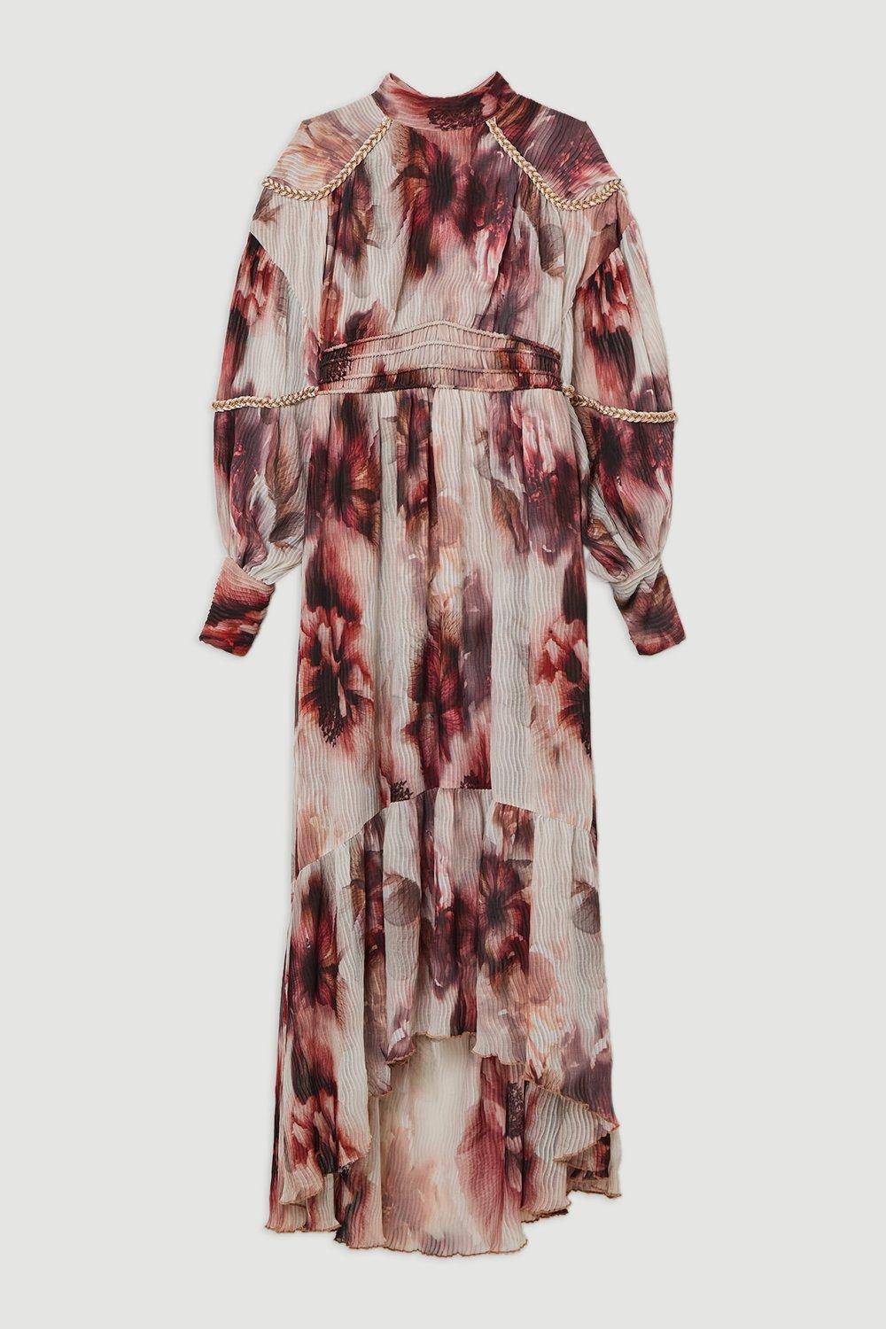 KarenMillen Robe Maxi Tissée À Motif Floral Froissé Avec Dos Lacé Et Ornements