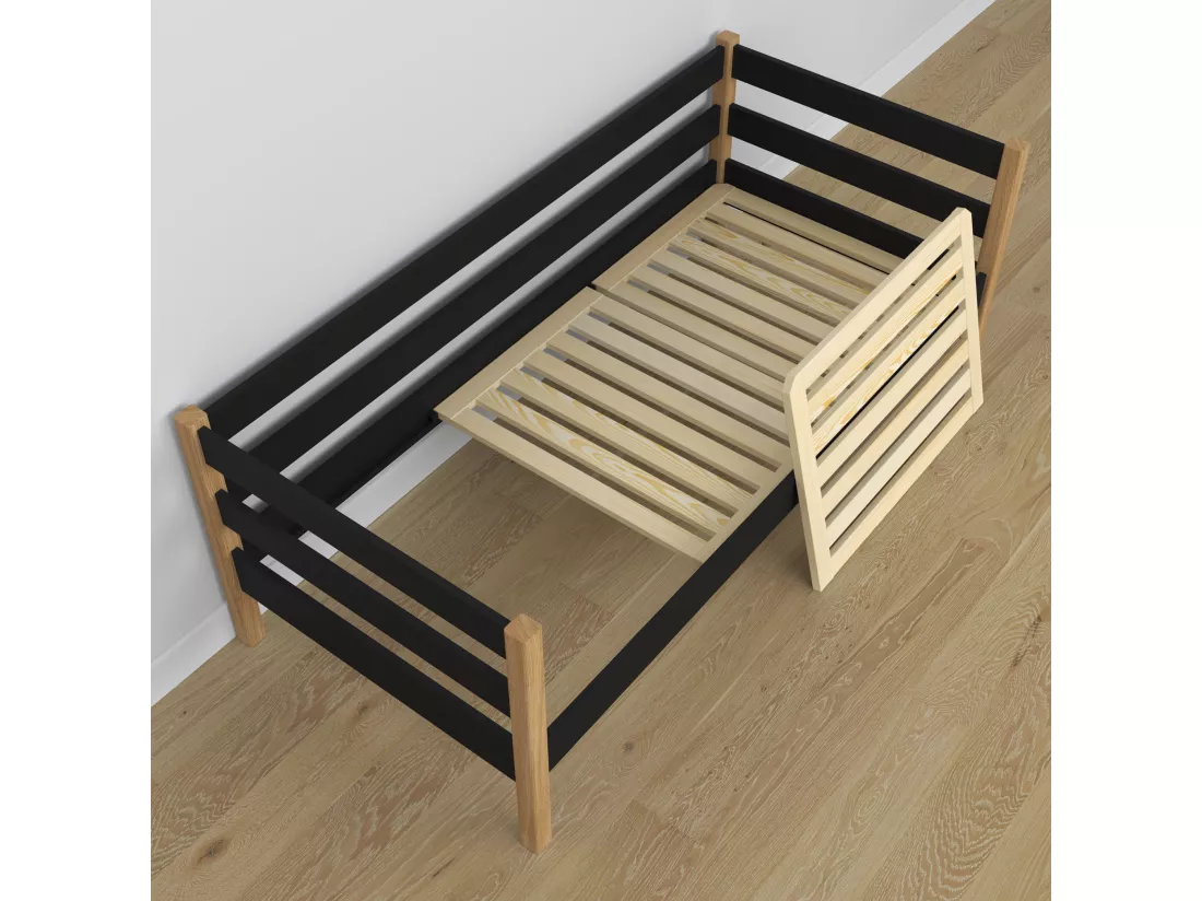 Lit banquette en bois - avec tiroir N01 Noir / Chêne Naturel 80x200