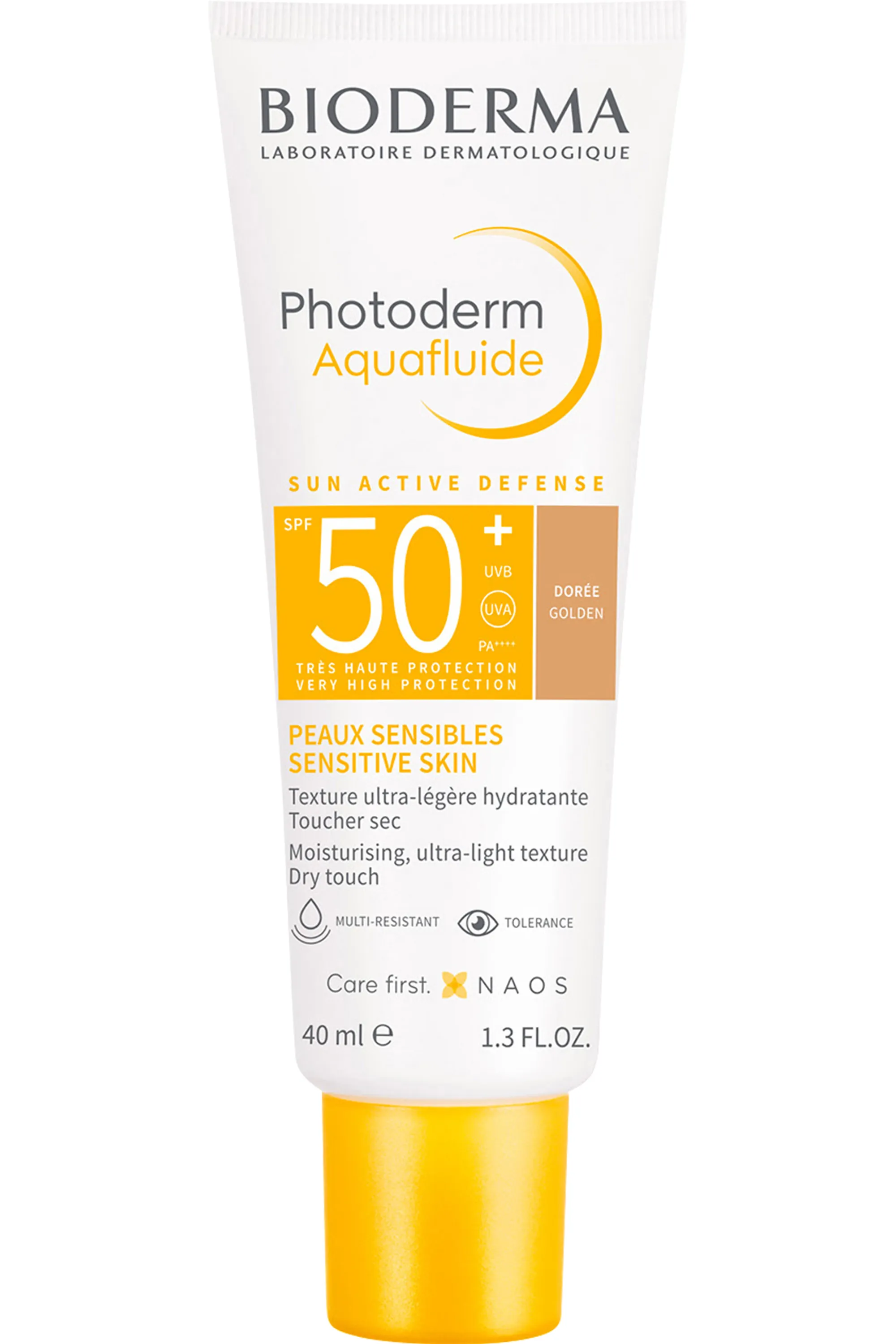 Bioderma Crème solaire visage Photoderm Aquafluide SPF50+ teinte dorée-40 ml