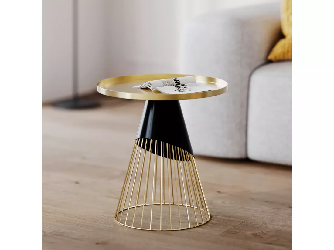 Table d'appoint ronde en métal noir et plateau laiton D45 cm - Corry