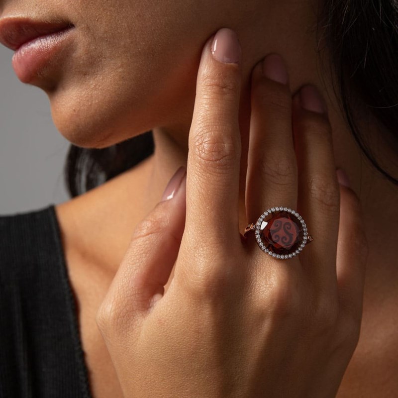 Bague Disque Argent Rose Pierre Poudre