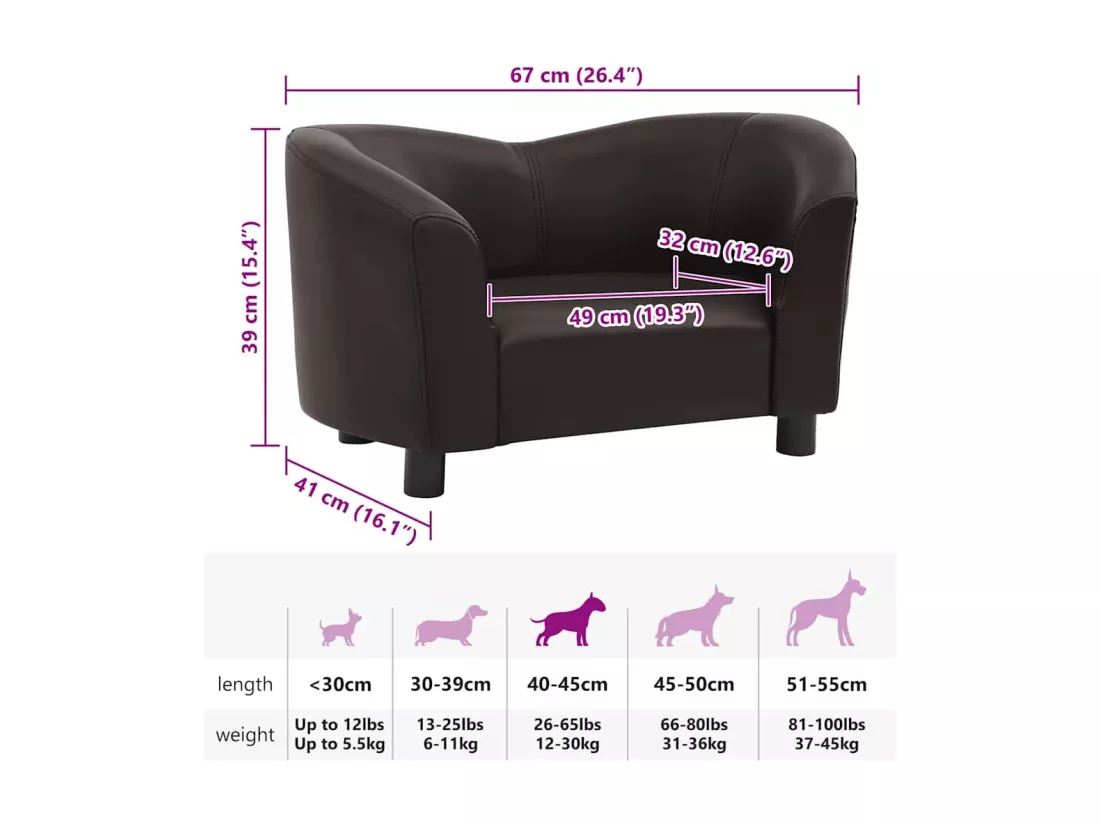 Canapé pour chien Marron 67x41x39 cm Similicuir