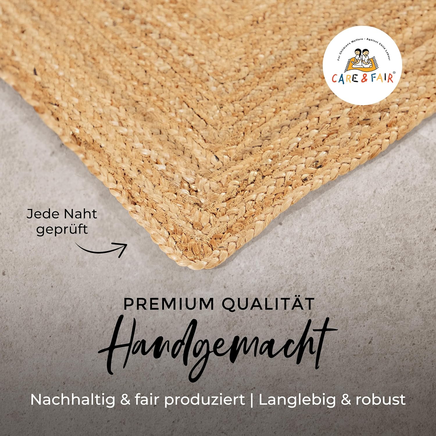 carpetfine Juteteppich Nele Beige handgewebt aus Jute 160x230 cm | Moderner Naturfaserteppich im Boho Style für Wohnzimmer, Küche und im Flur