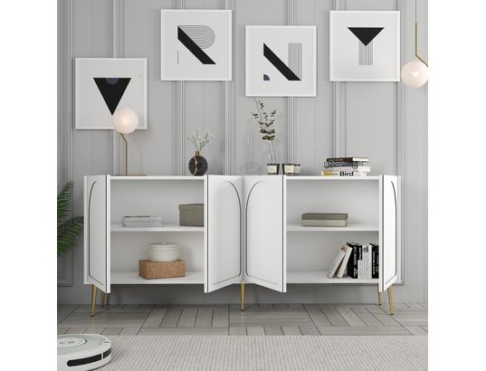 CONCEPT1 - Bahut Lyon blanc or 180 x 35 x 80cm