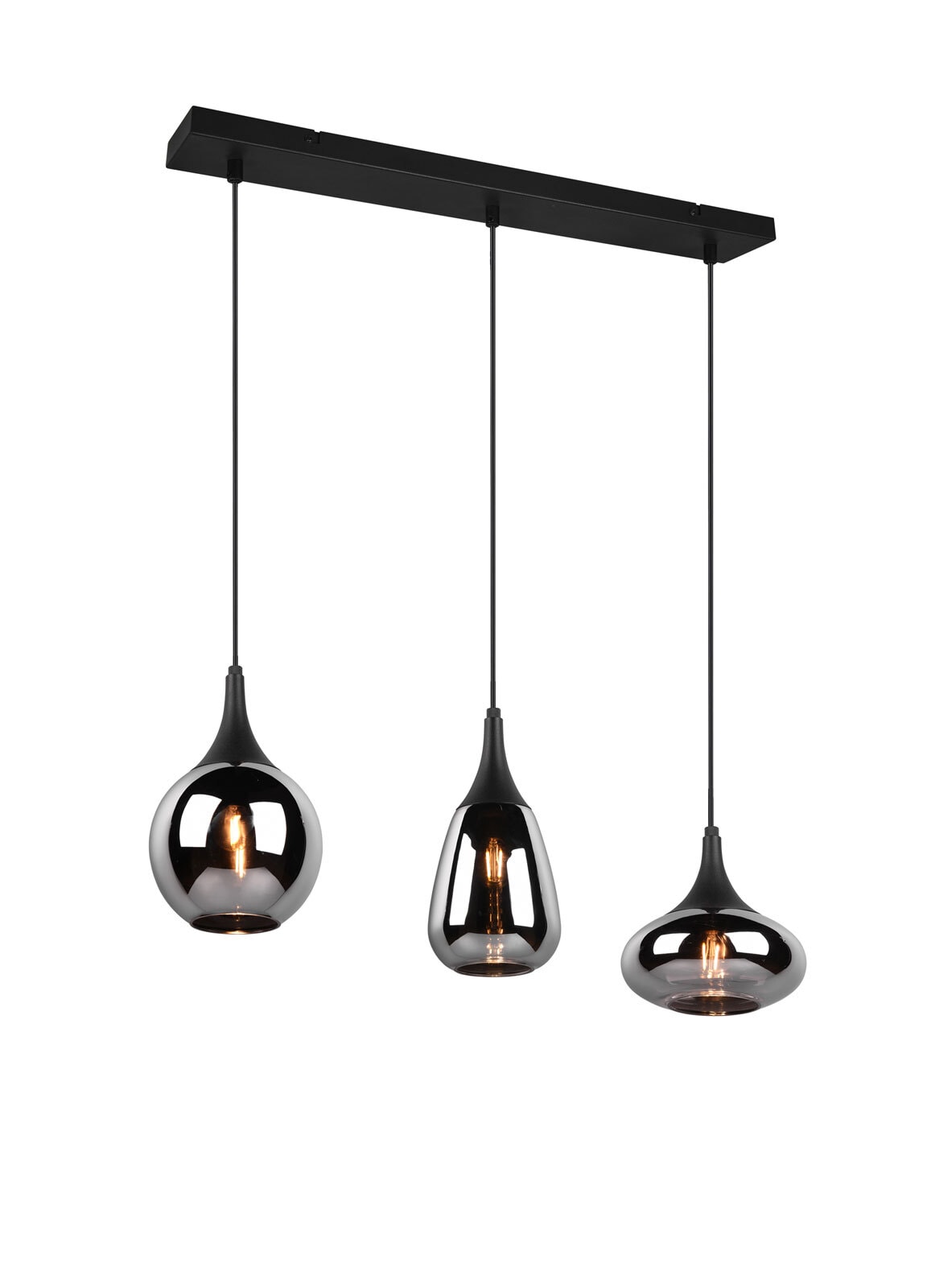Retrofit Balkenpendel Lumina 3-flammig schwarz 68x19cm 150cm Metall Glas chrom bedampft