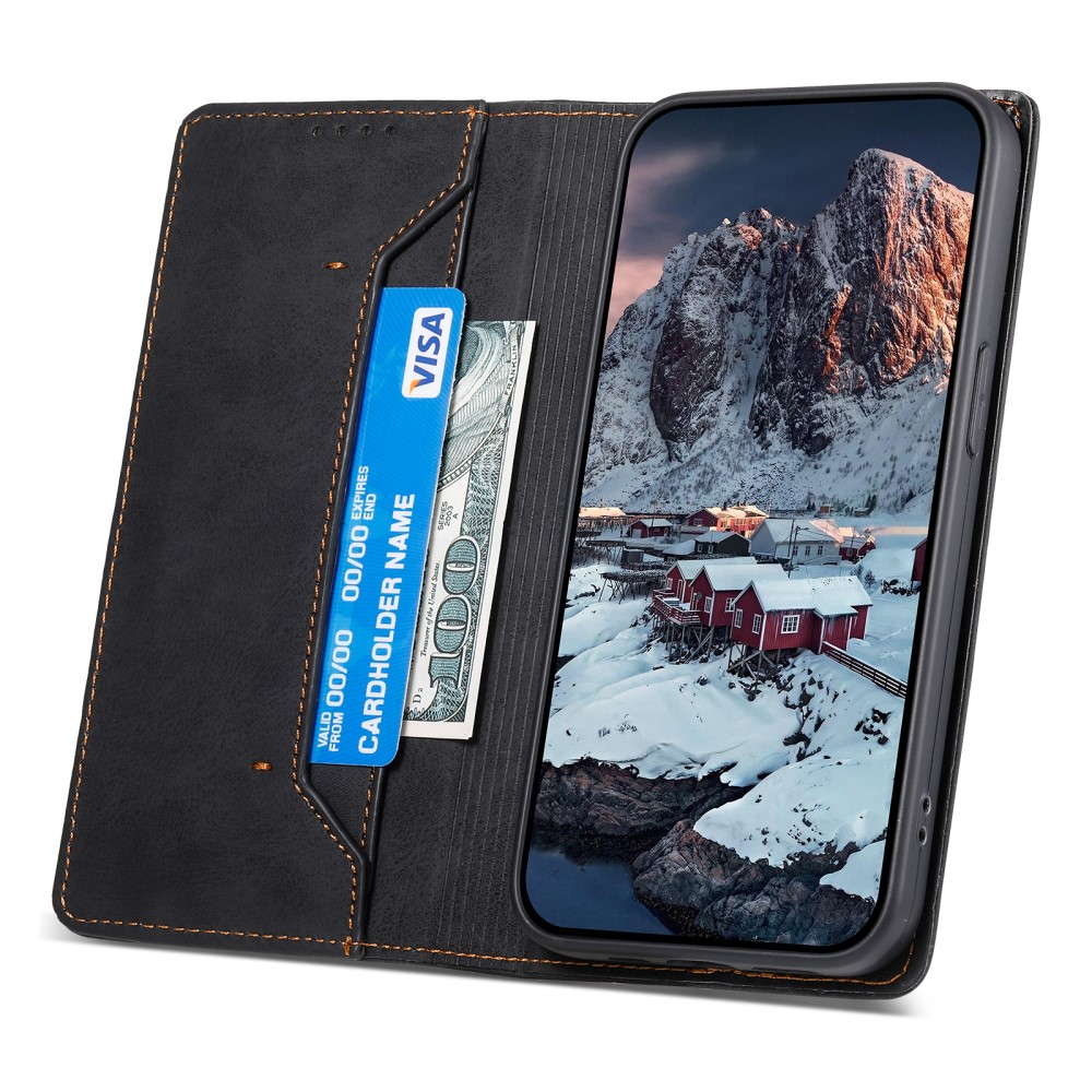 Samsung Galaxy S25 Ultra Leder Tasche Flip Wallet Etui mit Kartenfächern (RFID Schutz) - Schwarz