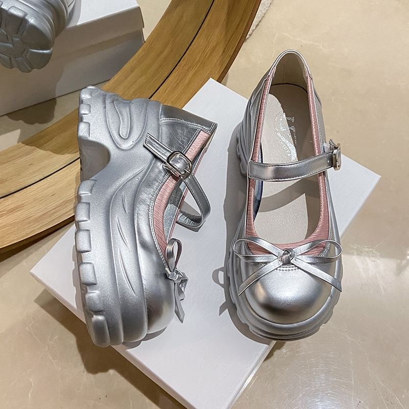 Sleeko - Platform Mary Jane-schoenen met strikaccent en imitatieleer