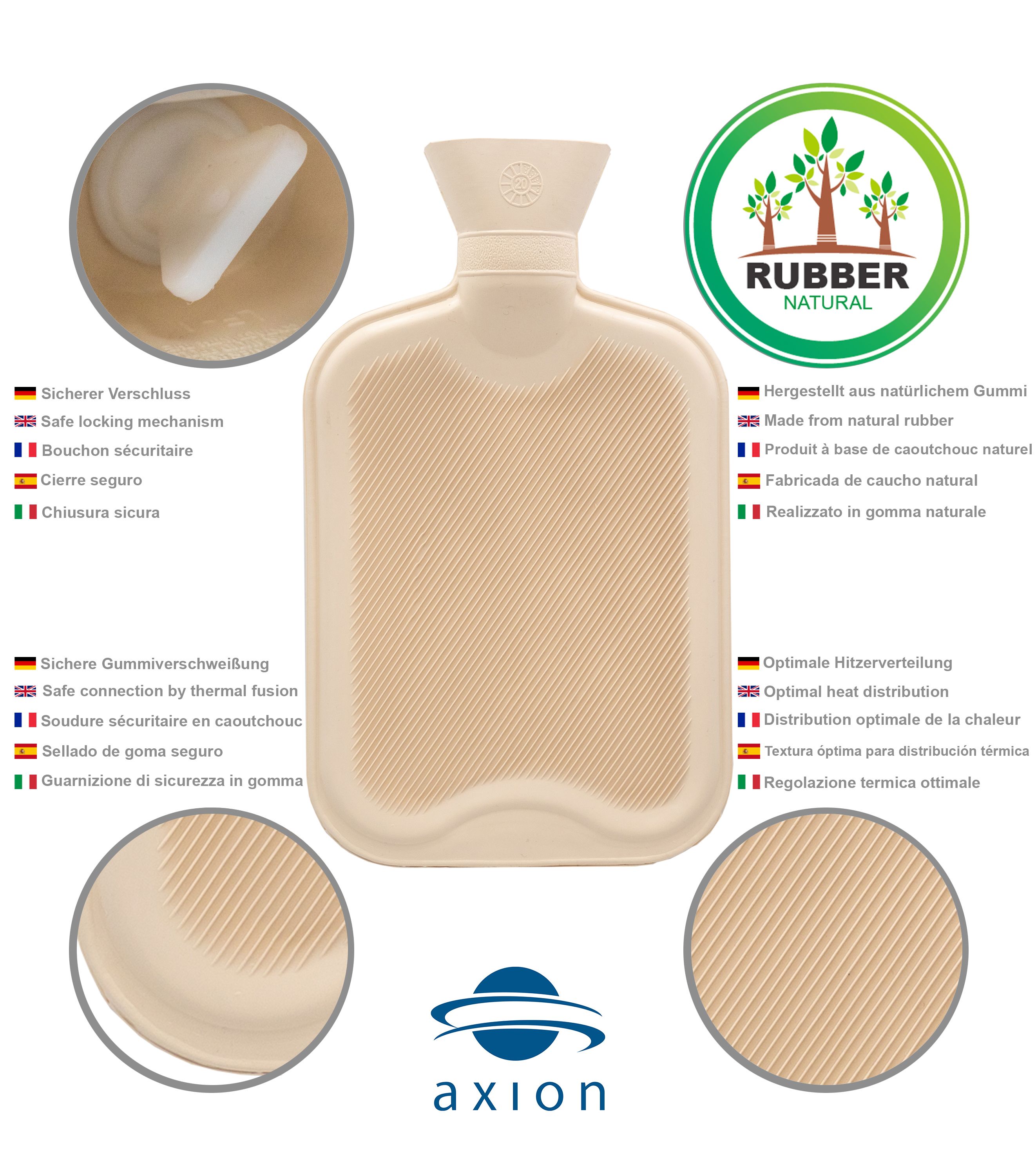 axion® Wärmflasche mit Bezug – blau-gelb | einseitig Diamant | Strick (33 x 20 cm)