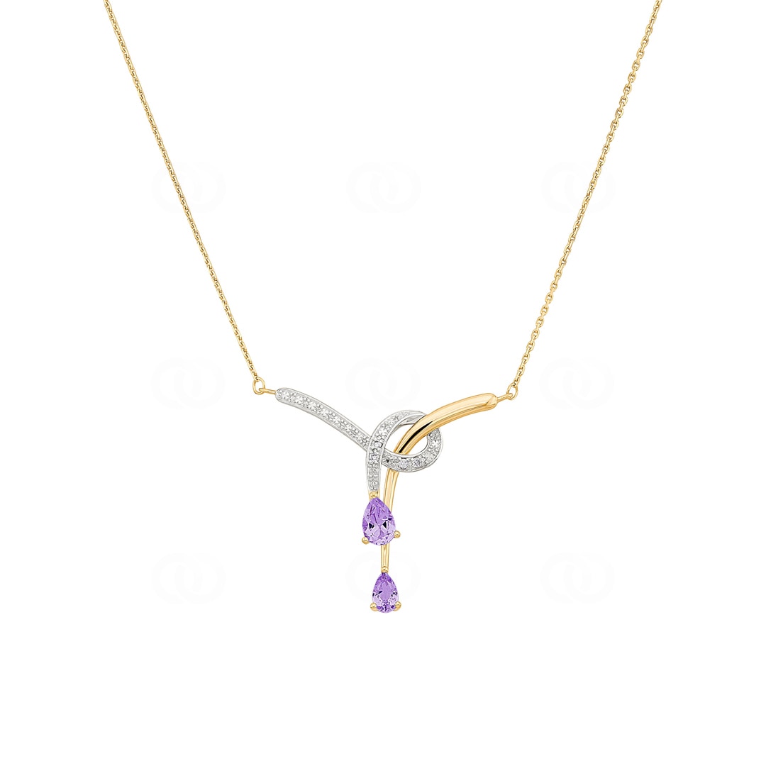 Collier 750/18 K Gelbgold mit Amethysten und Diamanten 0.03ct.