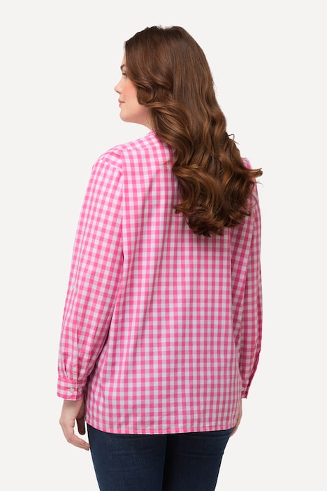 Hemdbluse, Karo, Hemdkragen, Langarm, Krempelriegel