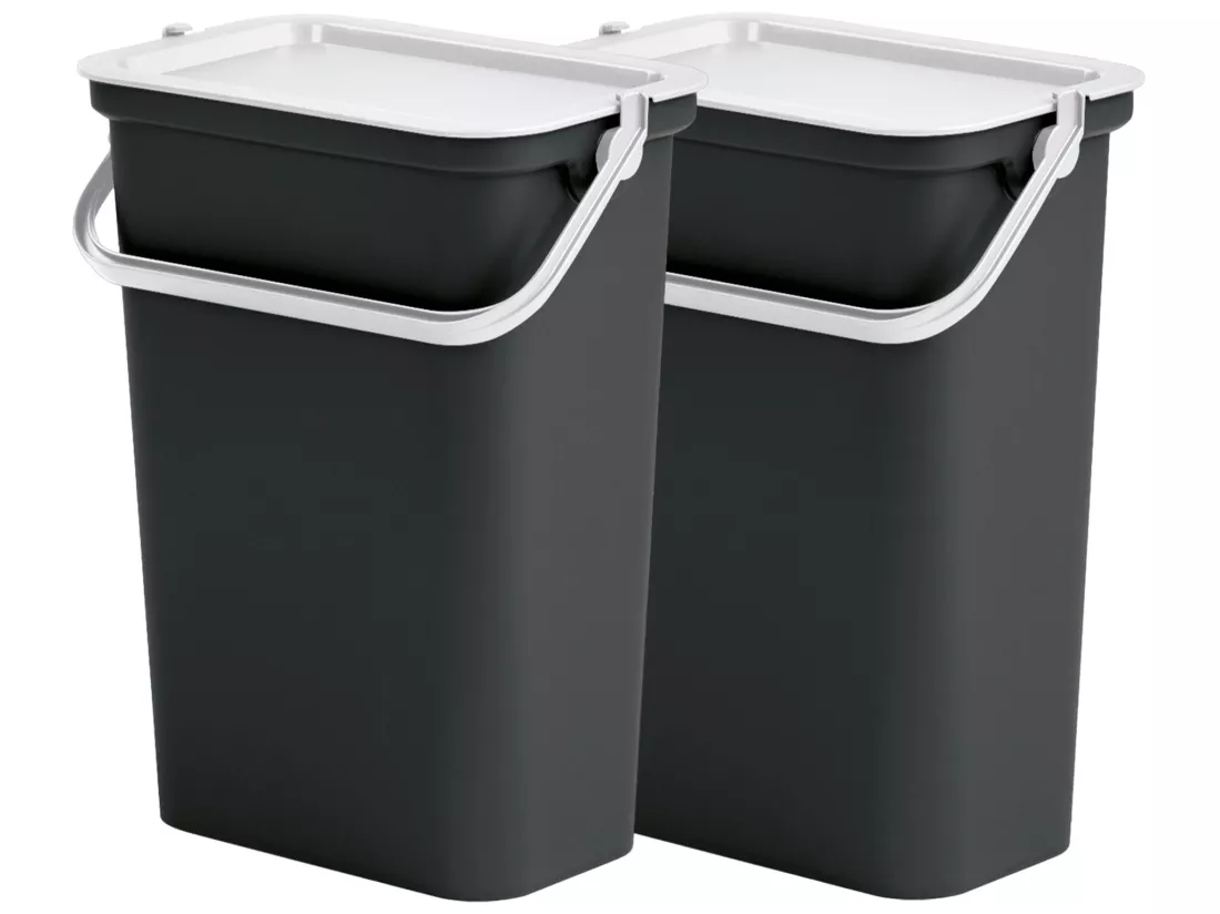 Set de 2 poubelles 10L avec poignée noir et blanc