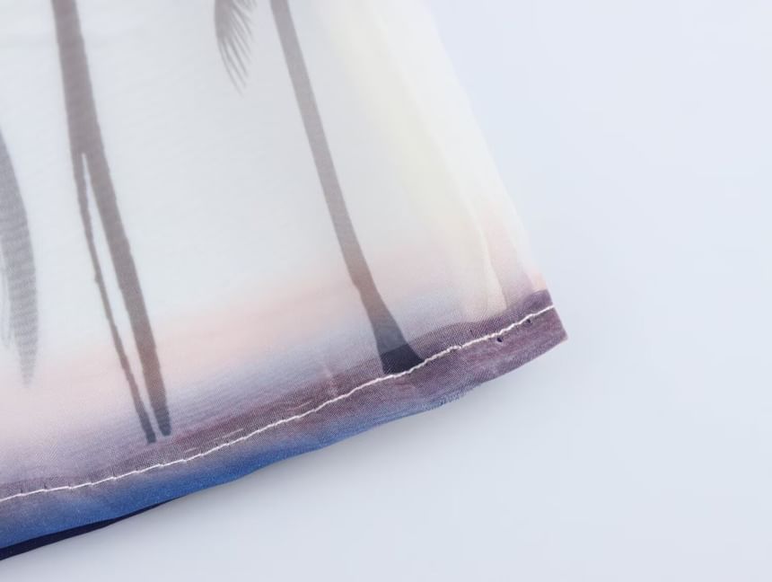 Cumulys - Blouse met ballonmouwen en bandkraag en palmboomprint