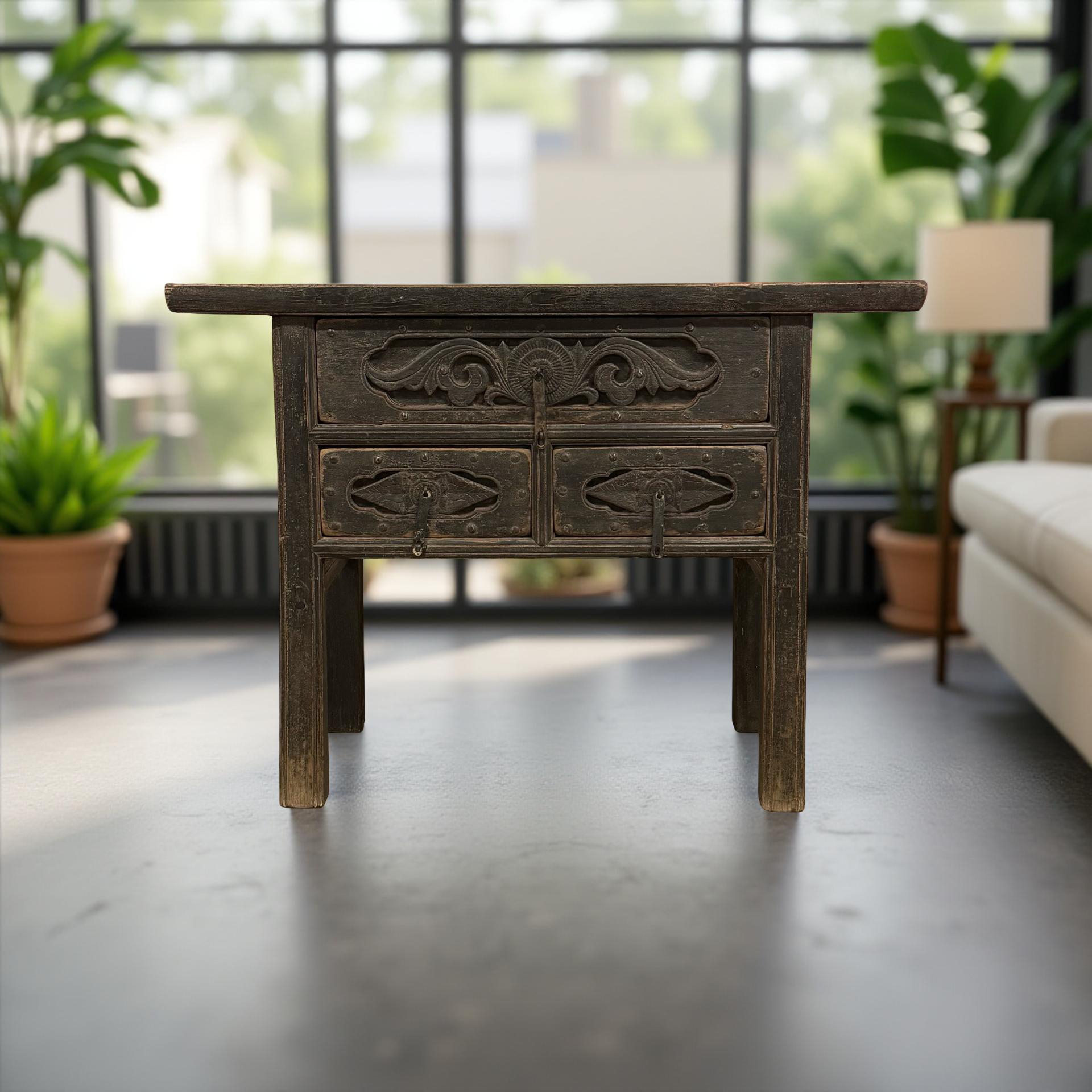Dressoir zwart 3 la snijwerk uniek