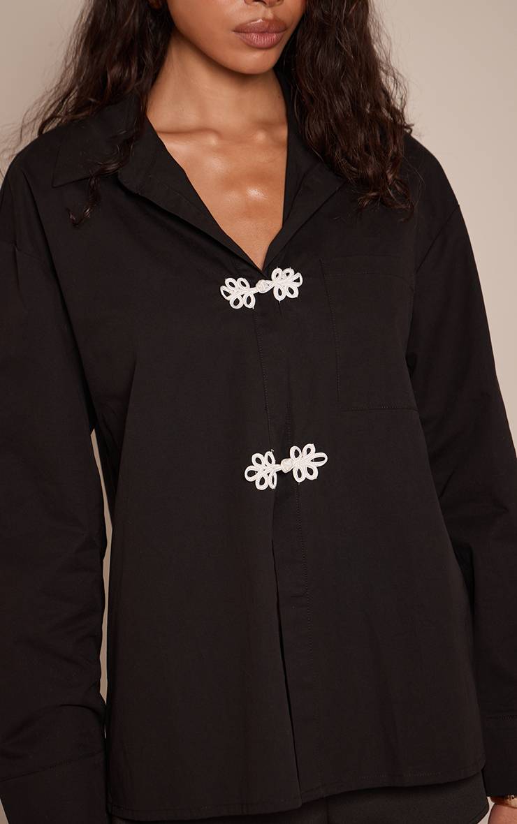 Noir Chemise Surdimensionnée À Boutons Contrastés