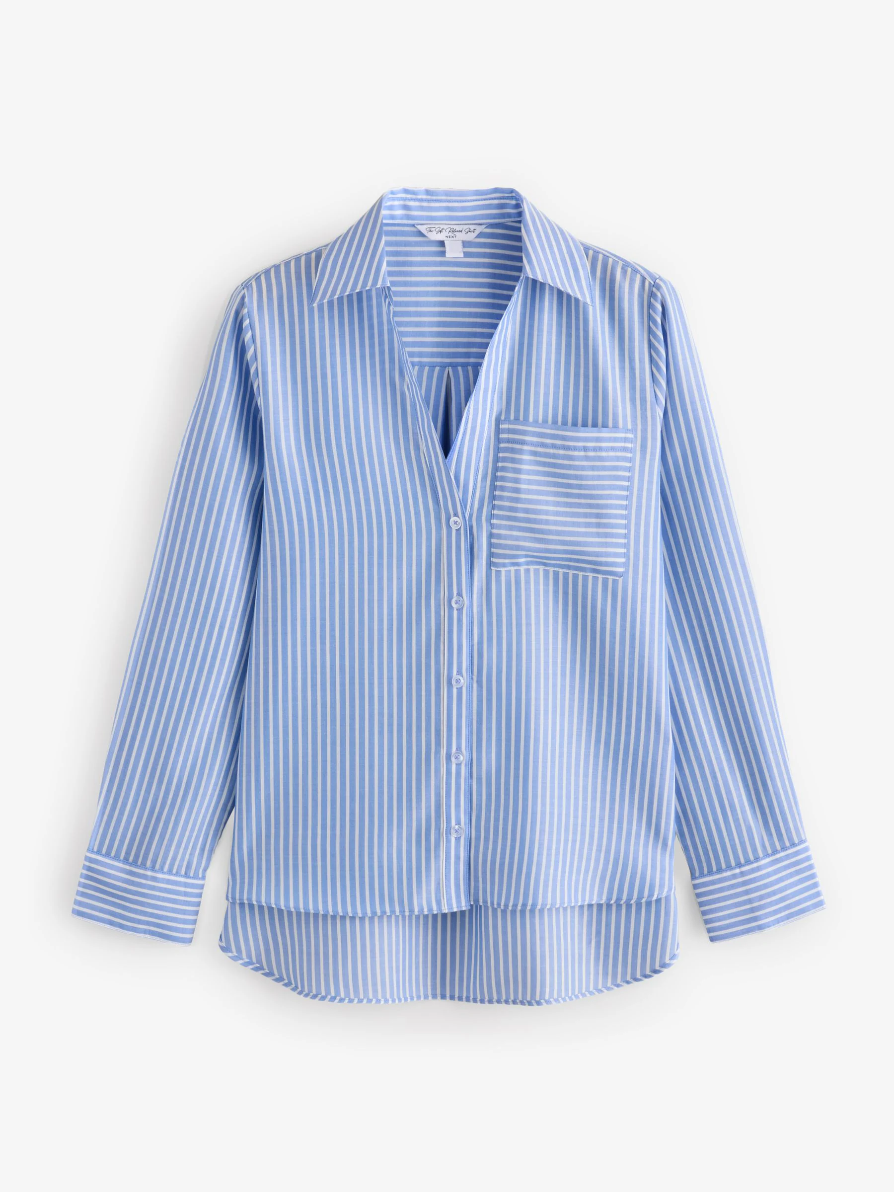 Blauw gestreept - Soft Relaxed Long Sleeve V Neck Shirt