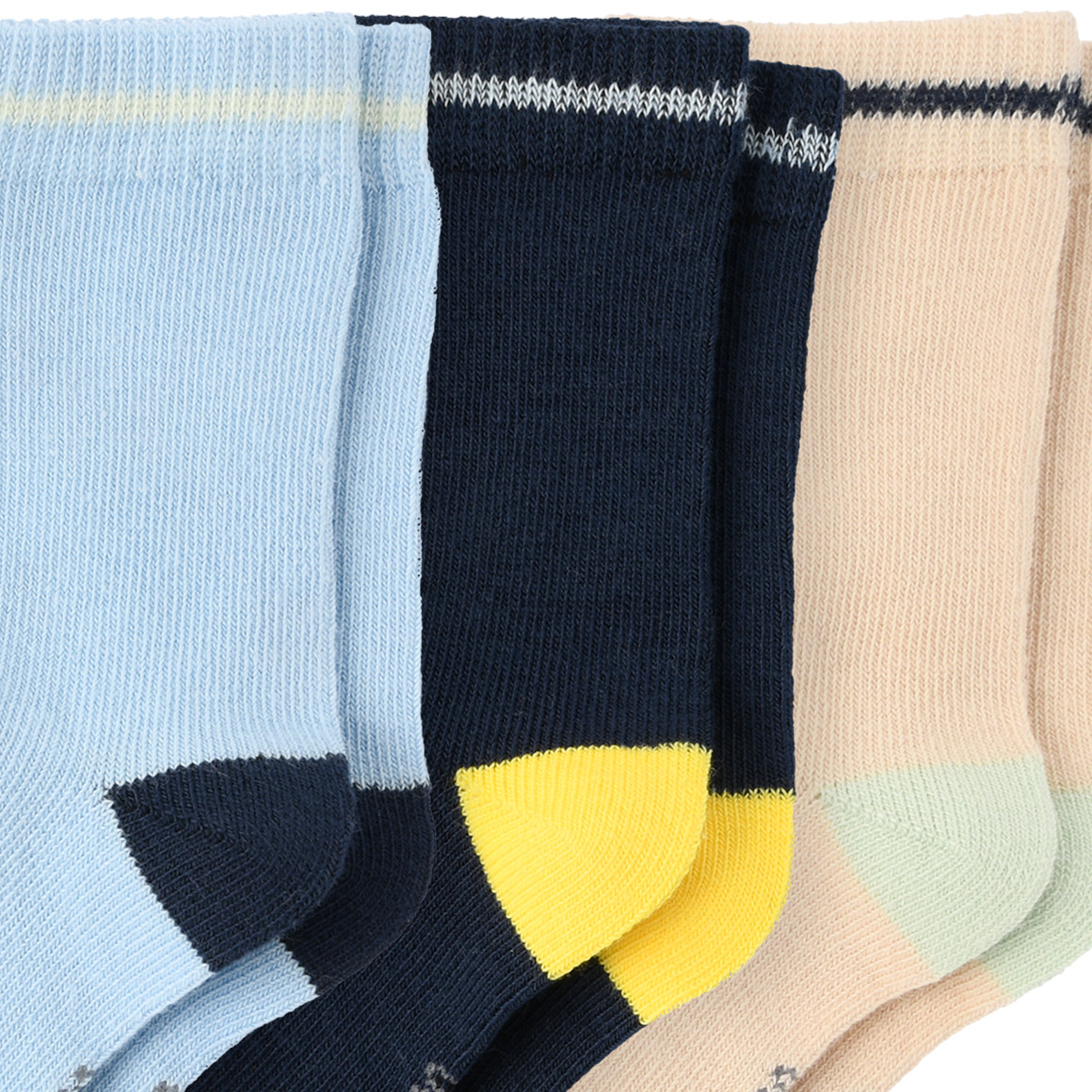 Topomini 3 Paar Baby Socken mit farbiger Ferse hellblau / dunkelblau / beige