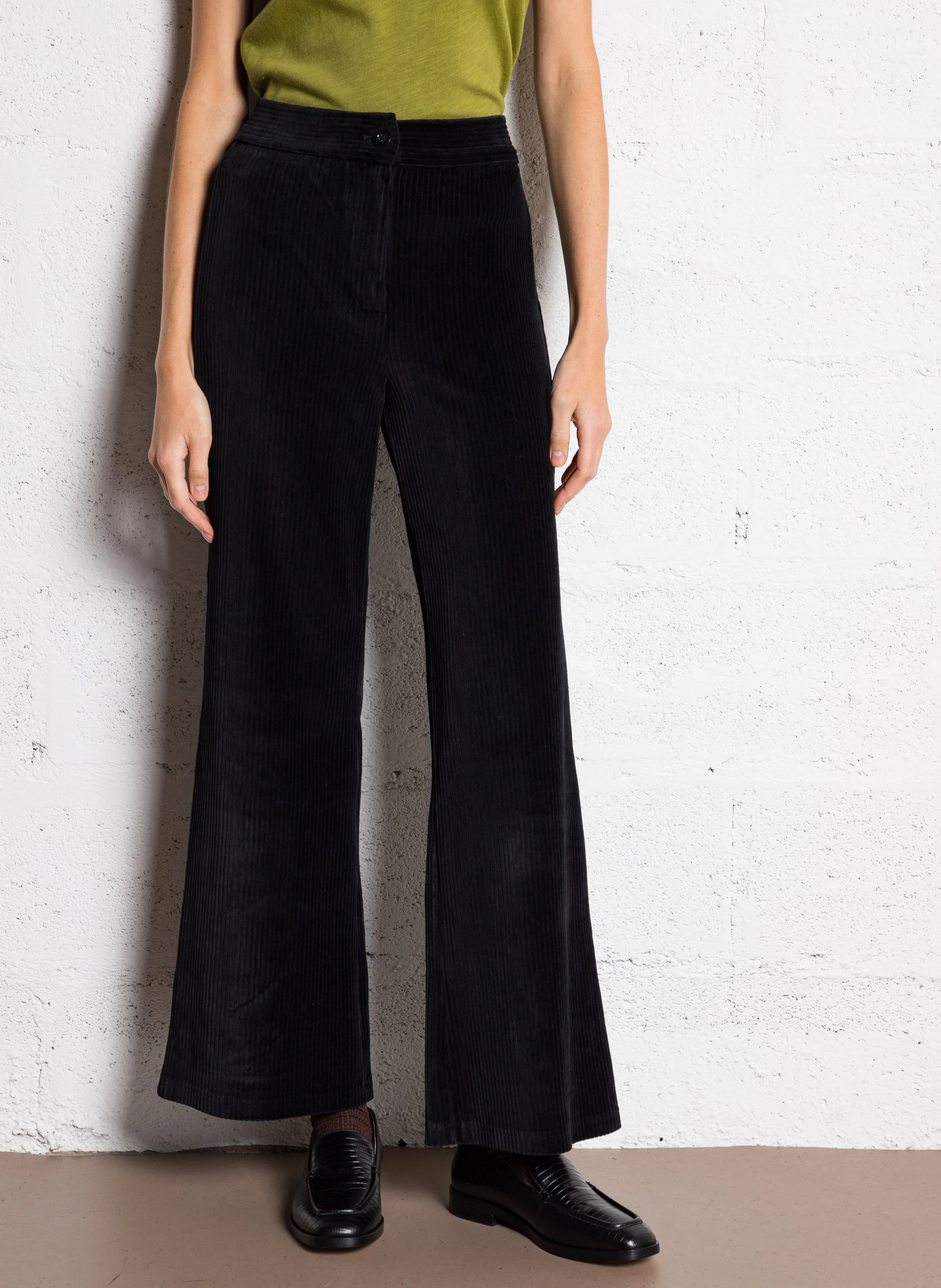 Pantalon flare en coton mélangé | Noir