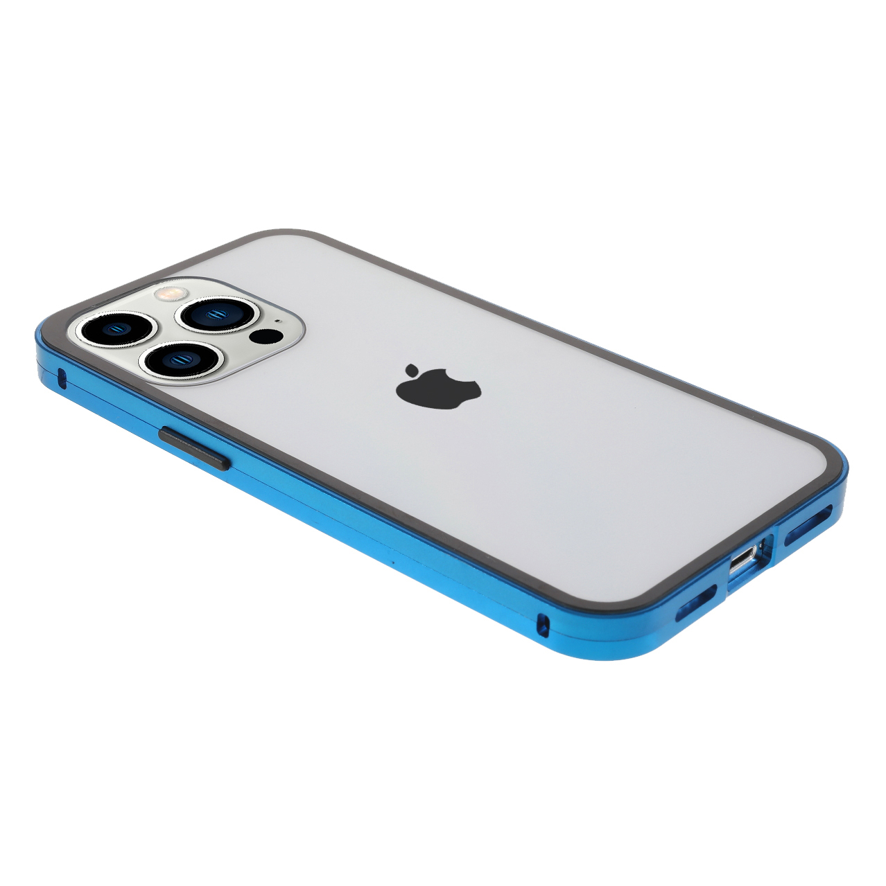 iPhone 13 Pro Magnetische Alu Schutzhülle mit Panzer Glas Backcover   Displayschutz (Magnet-Technologie) - Blau