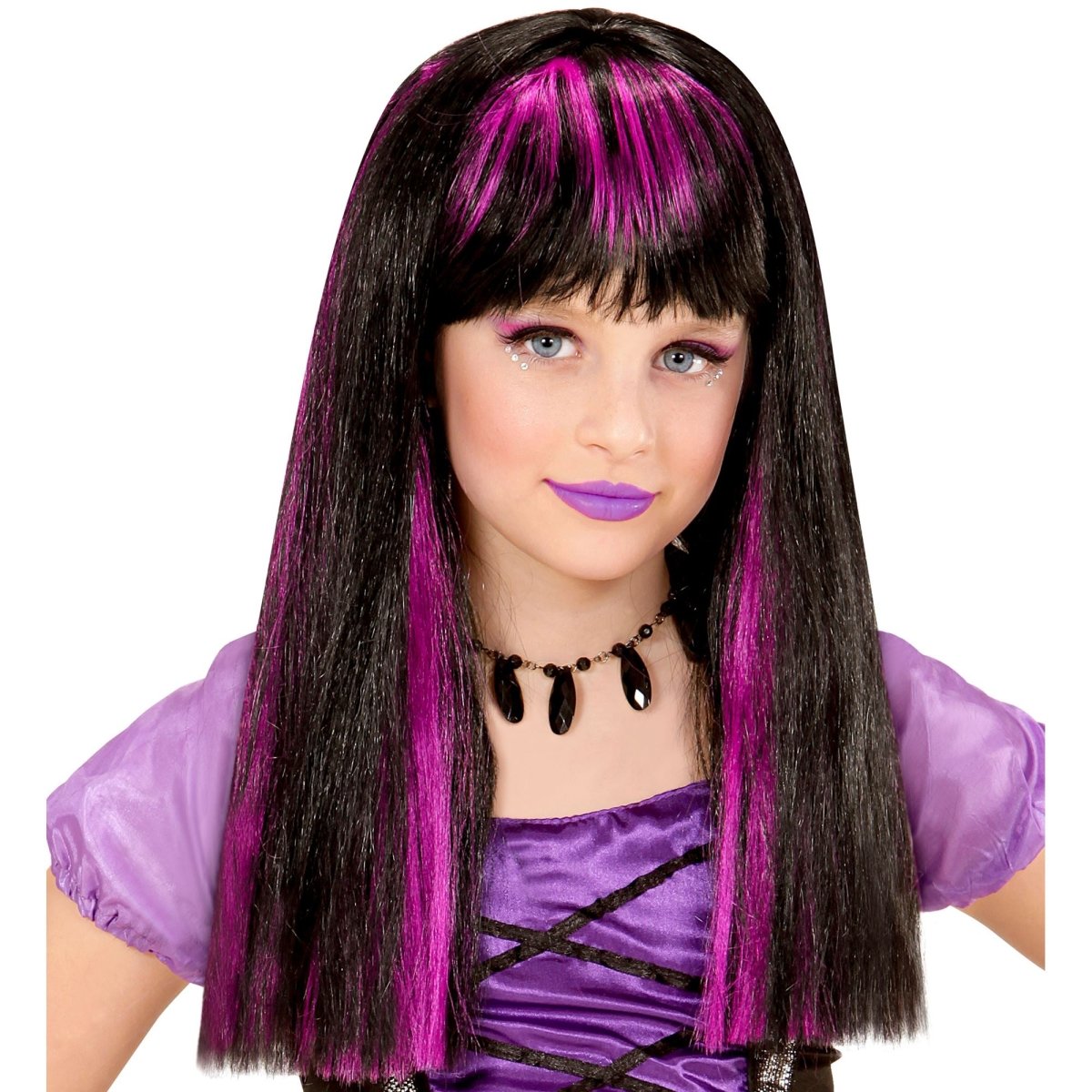 Halloween Pruik Zwart Paars Heks