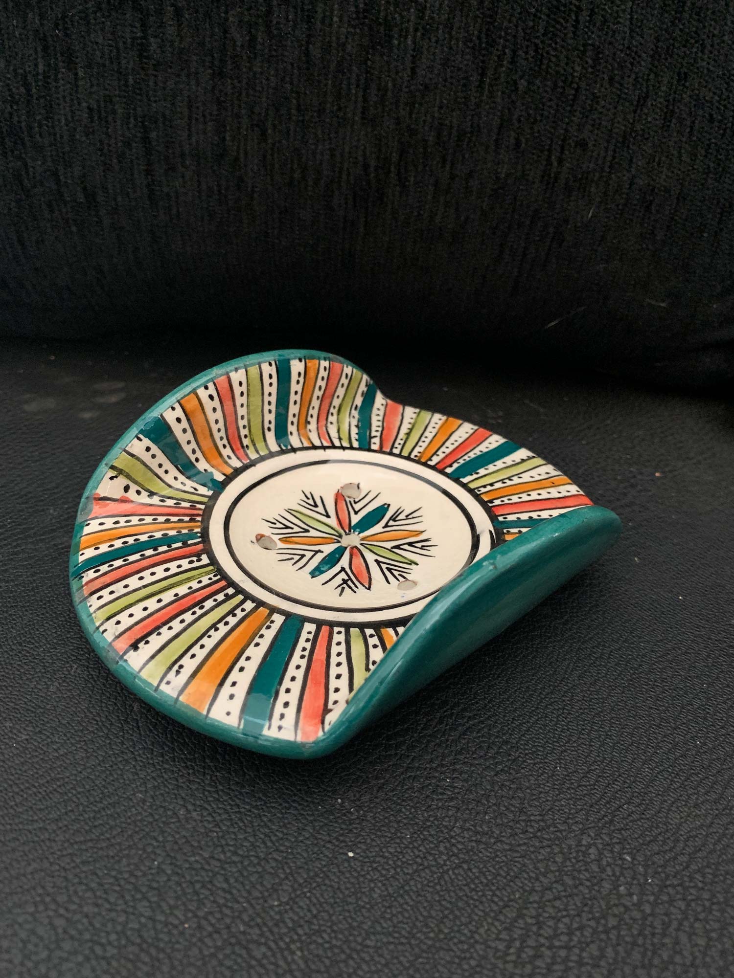 Keramik-Seifenschale, türkis, multicolor, B 10 cm, L 13 cm, H 4 cm von fischer's lagerhaus