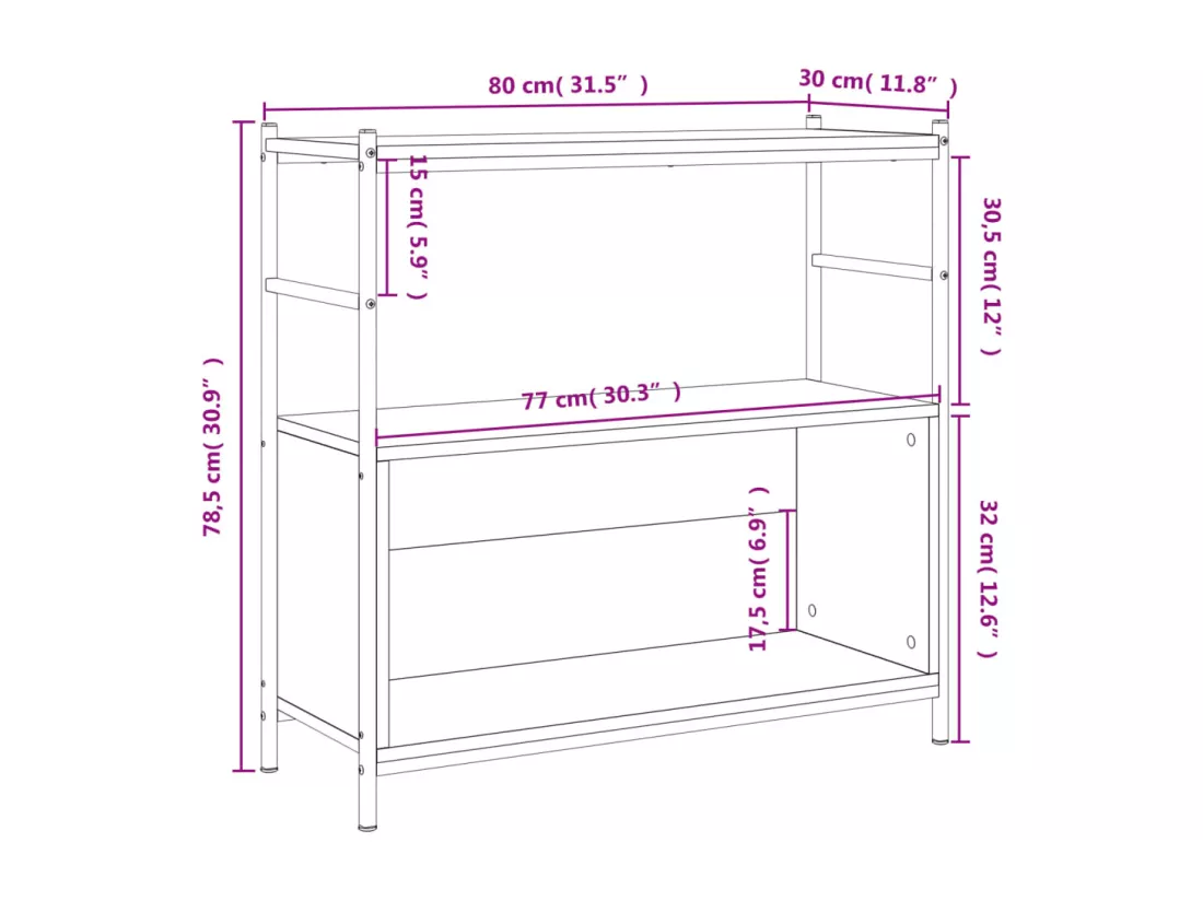 Bibliothèque chêne sonoma 80x30x78,5cm bois d'ingénierie et fer