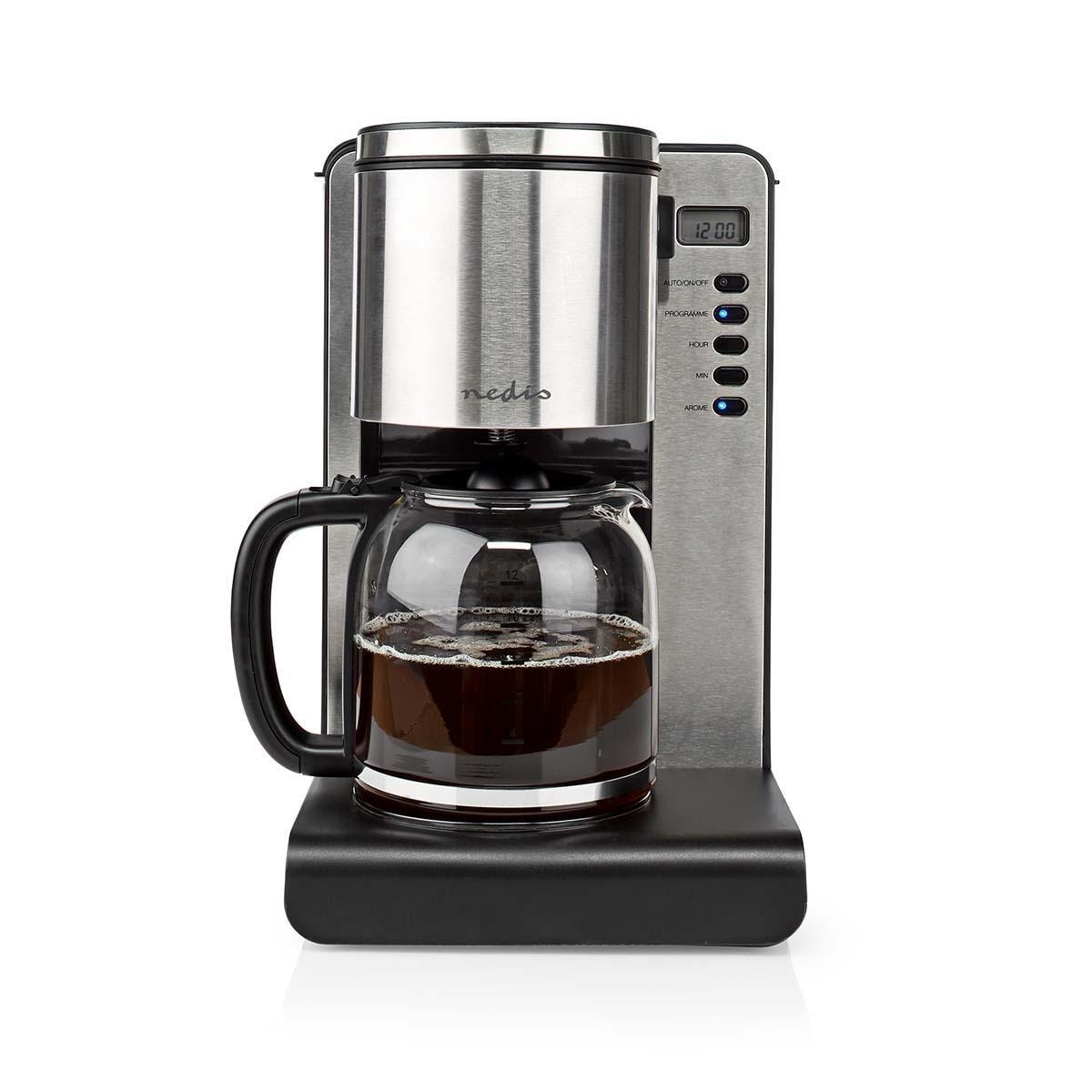 Nedis Kaffetrakter | Filter kaffe | 1.5 l | 12 Kopper | Hold varm funksjon | Skru på timer | LCD-skjerm | Klokke funksjon | Aluminium / Sort