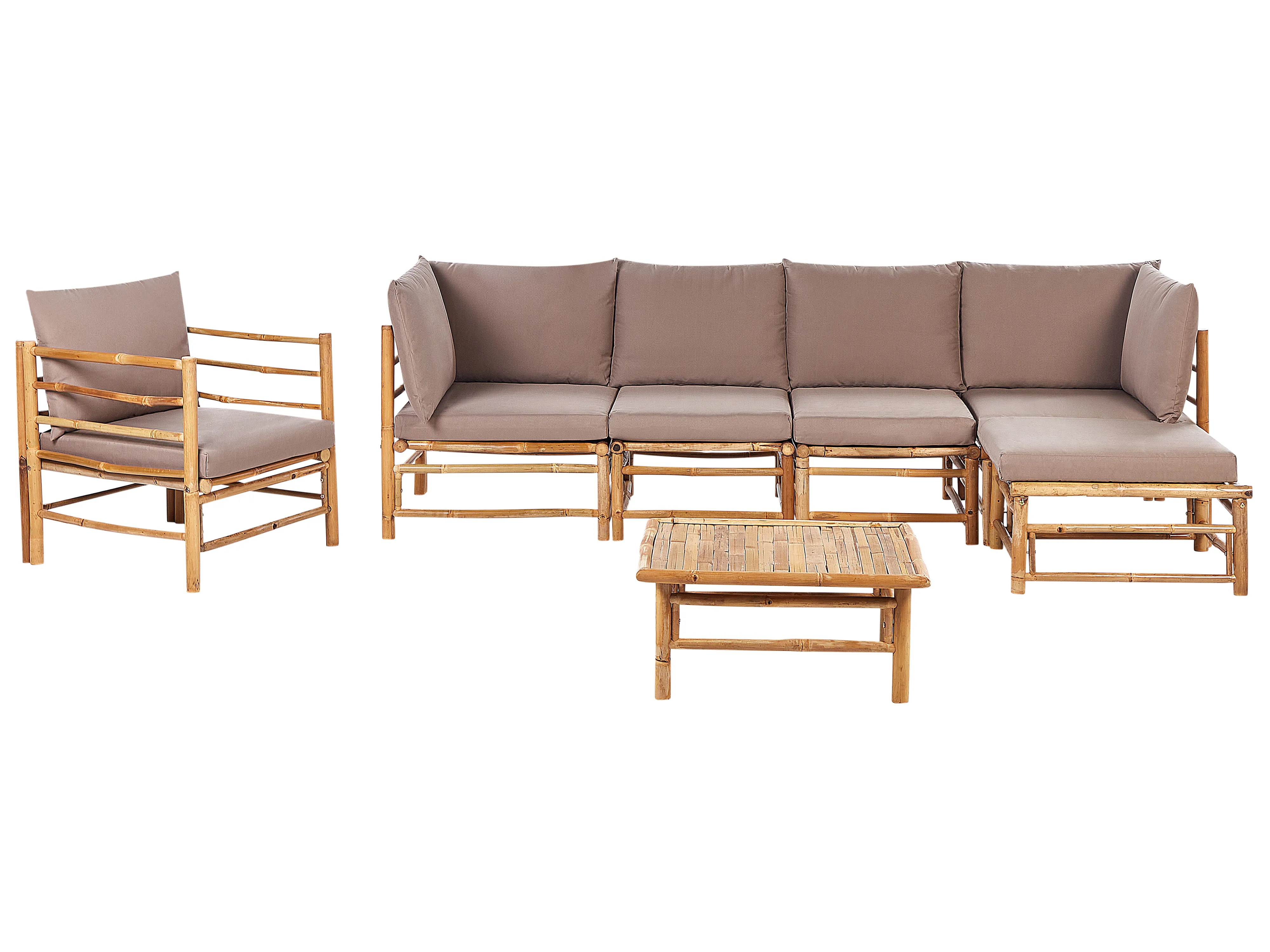 Loungeset met tafel 6-zits CERRETO linkszijdig Bamboehout Taupe