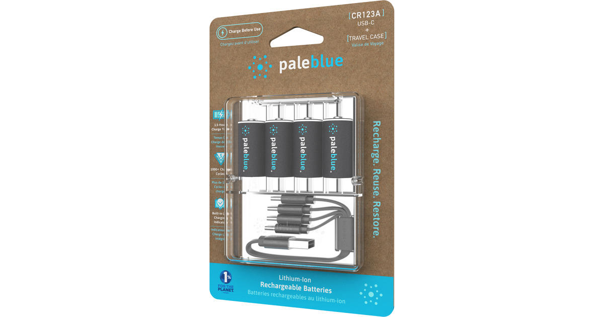 PaleblueCR123 (USB-C) Oplaadbare batterij, 4 stuks  (Zwart)