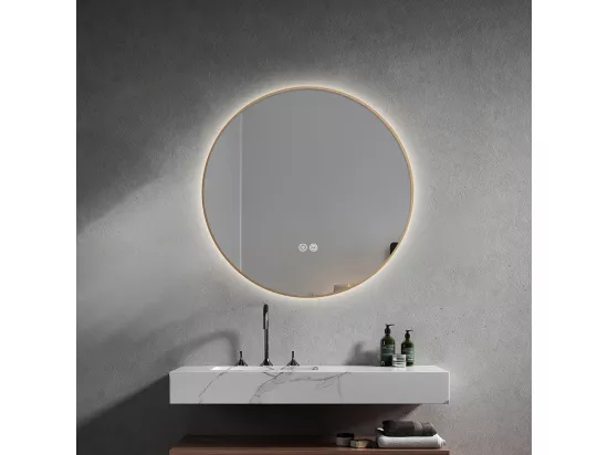 Miroir salle de bain LED rond 90cm anti buée avec cadre doré LB-4647GA