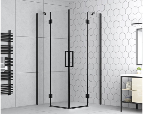 form&style hoekinstap BALLINO 90 x 90 x 195 cm, profiel zwart mat, helder glas, vuilafstotende glascoating