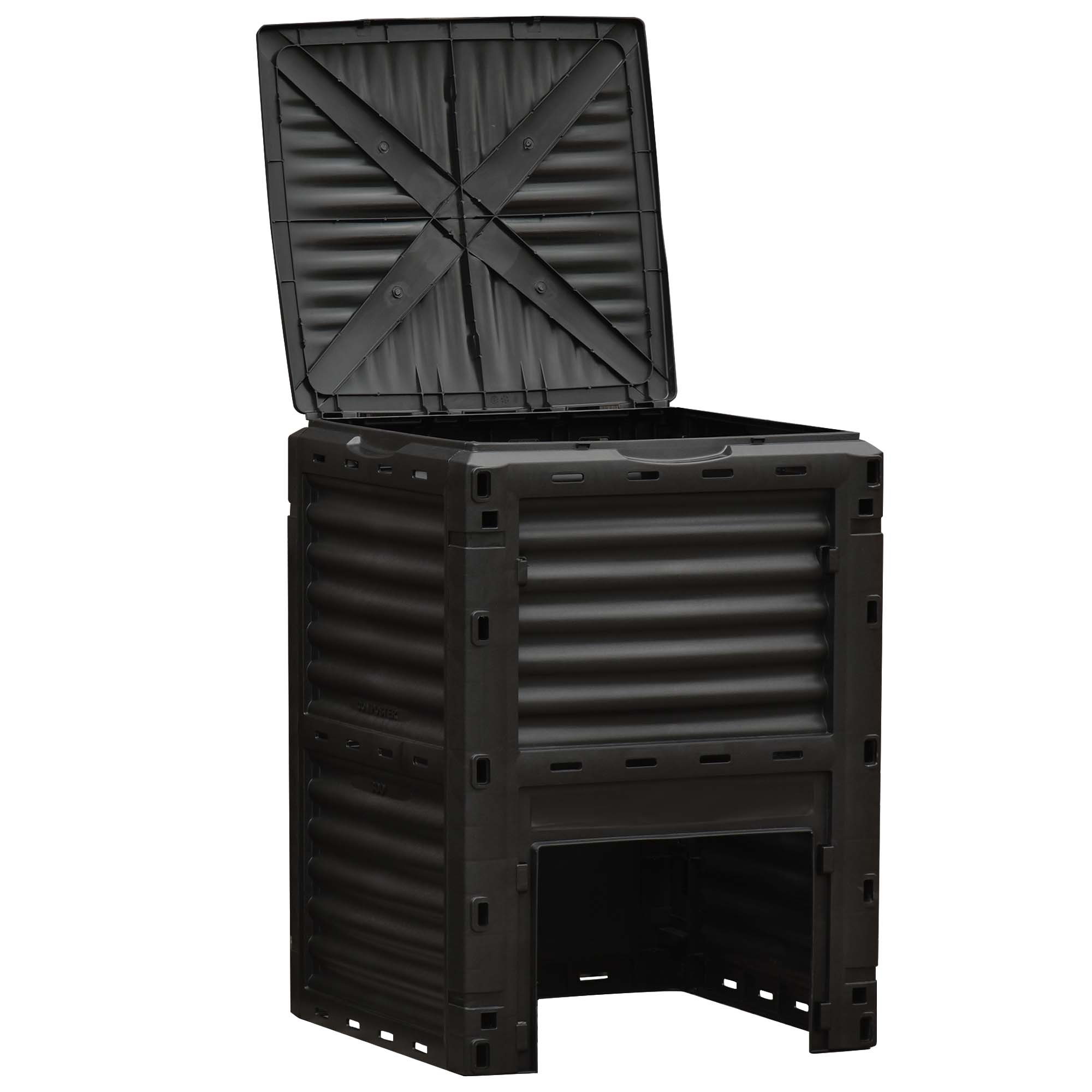 Compostor Outsunny com capacidade de 300 litros, compostor orgânico para produção de fertilizantes em jardins externos, com 48 aberturas de ventilação, 60,5 x 60,5 x 81,5 cm, preto.