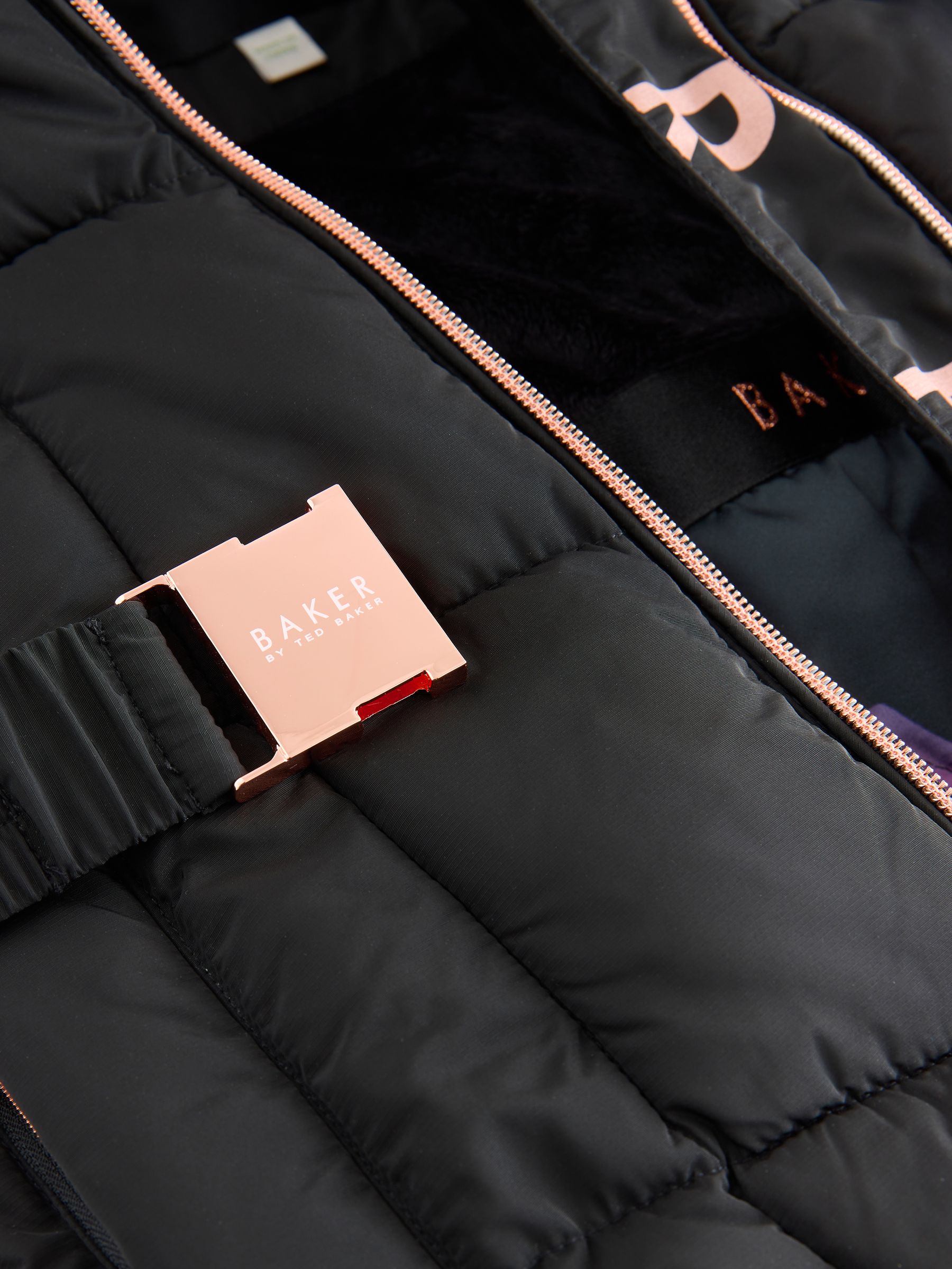 Zwart - Baker by Ted Baker Regenbestendige gewatteerde lange jas met strik op de rug en ceintuur