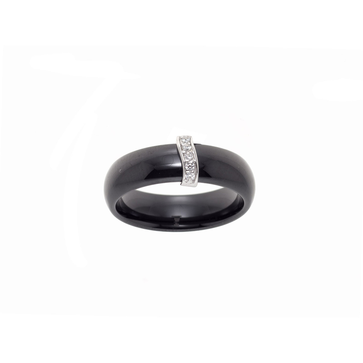 STELLA - Bague Jonc Massif - Pure Ceramic noire et acier - Motif Vague