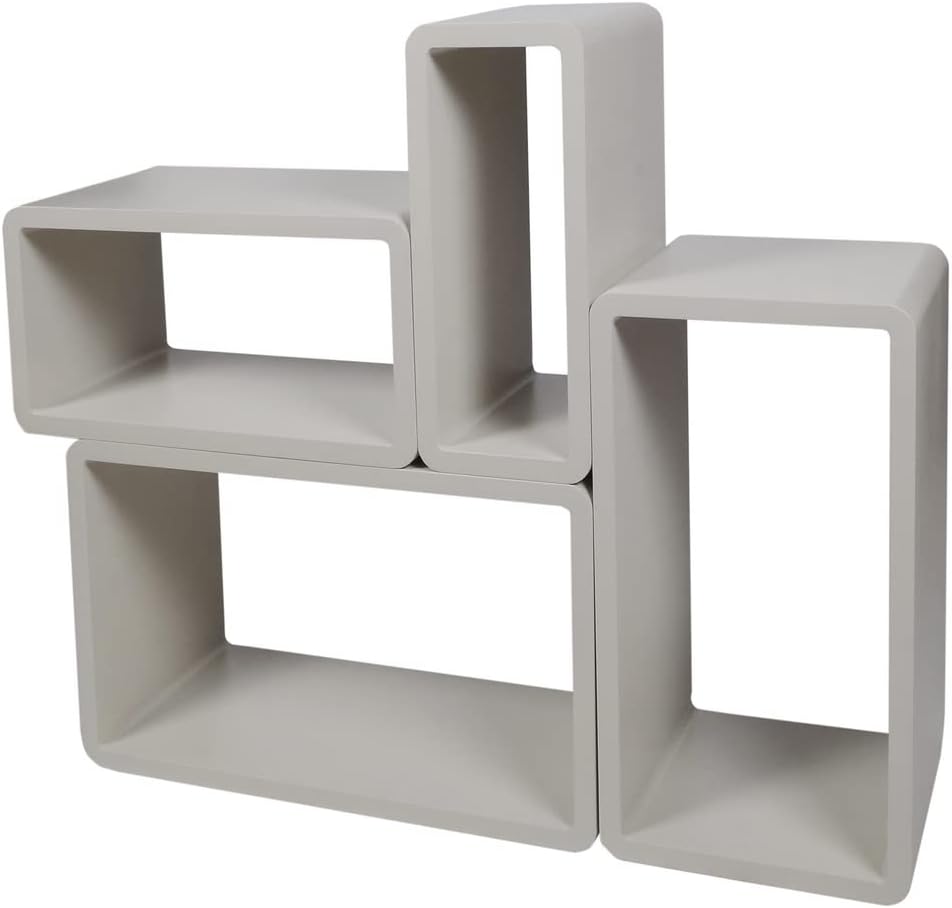 Verstärkte Vielen Farben MDF Retro Design Cube 4er Set Regal Regale Wandregal Deko Würfel CD DVD Lounge Cuben LO01 (Grau)