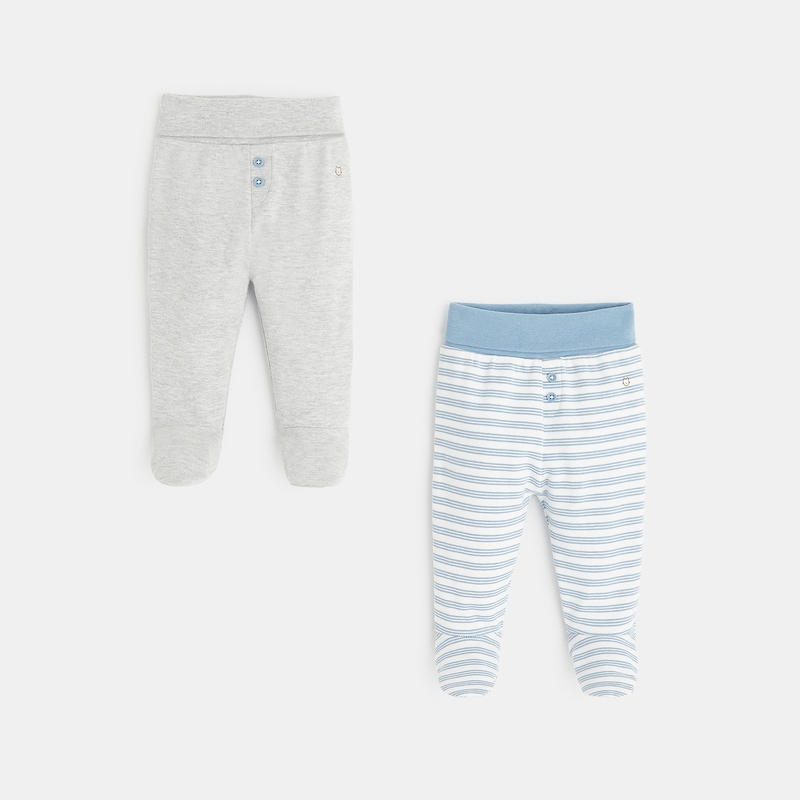 Pantalon à pieds (lot de 2) bleu naissance