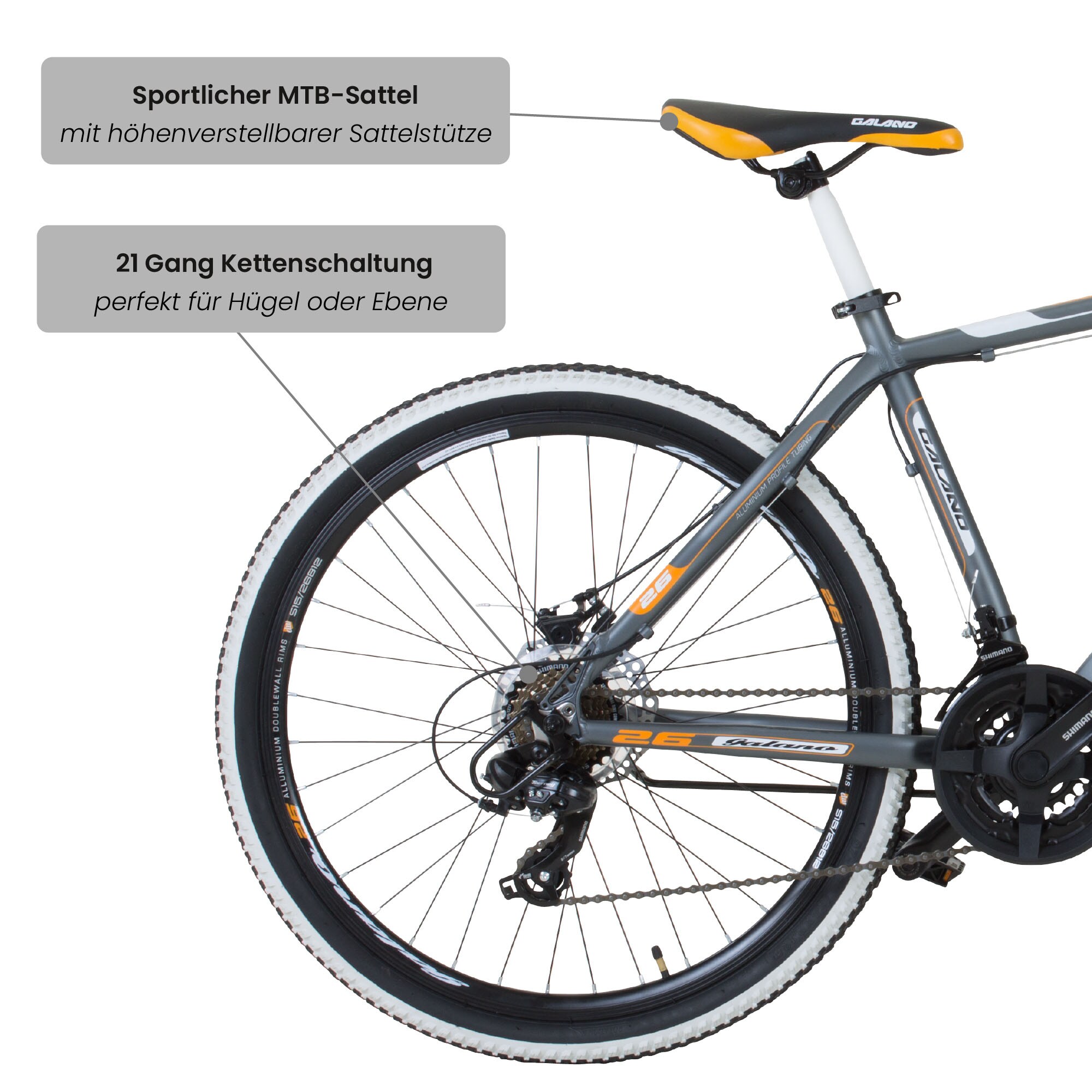 Galano Toxic 26 Zoll Mountainbike 145 - 185 cm MTB Hardtail Fahrrad 21 Gänge Scheibenbremsen Damen Herren Jugendliche unisex