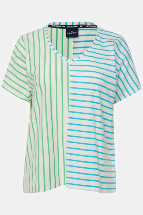 T-Shirt, Ringelmix, V-Ausschnitt, Halbarm, OEKO-TEX Made in Green