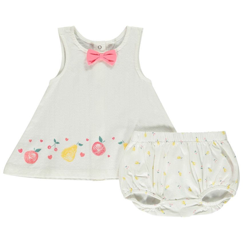 Ensemble en jersey débardeur + bloomer pour bébé fille - Ecru
