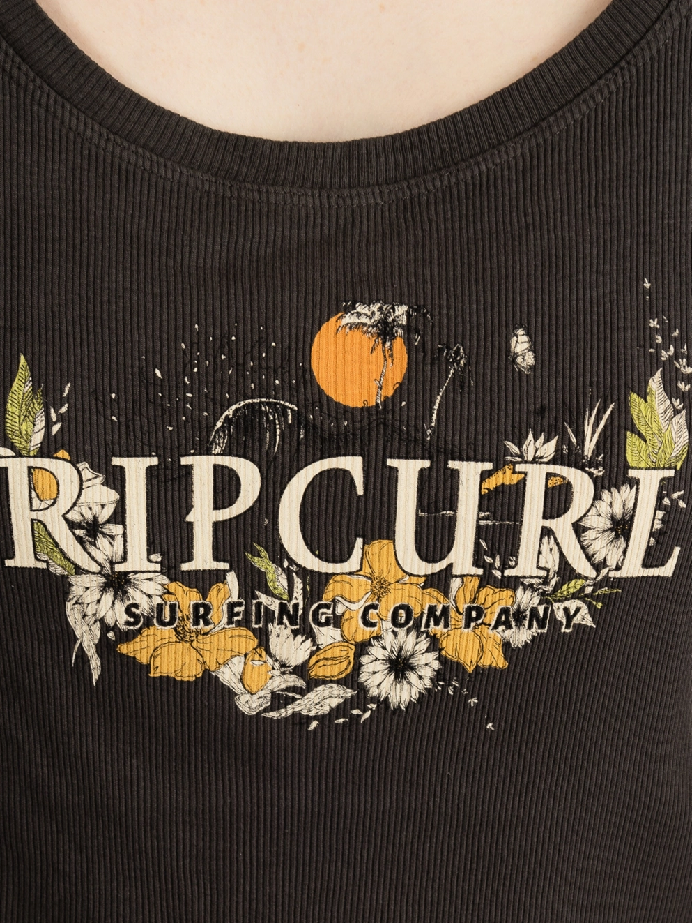 Rip Curl Oceans Together Ribbed Tank Top washed black