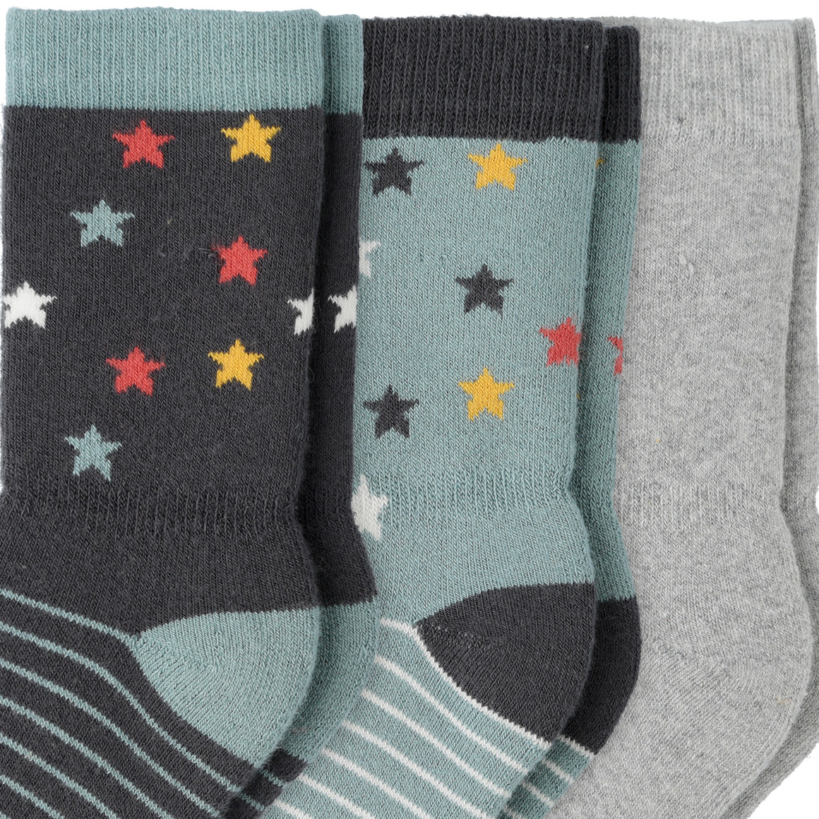 Topomini 3 Paar Baby Frottee-Socken im Set salbei / dunkelgrau / hellgrau